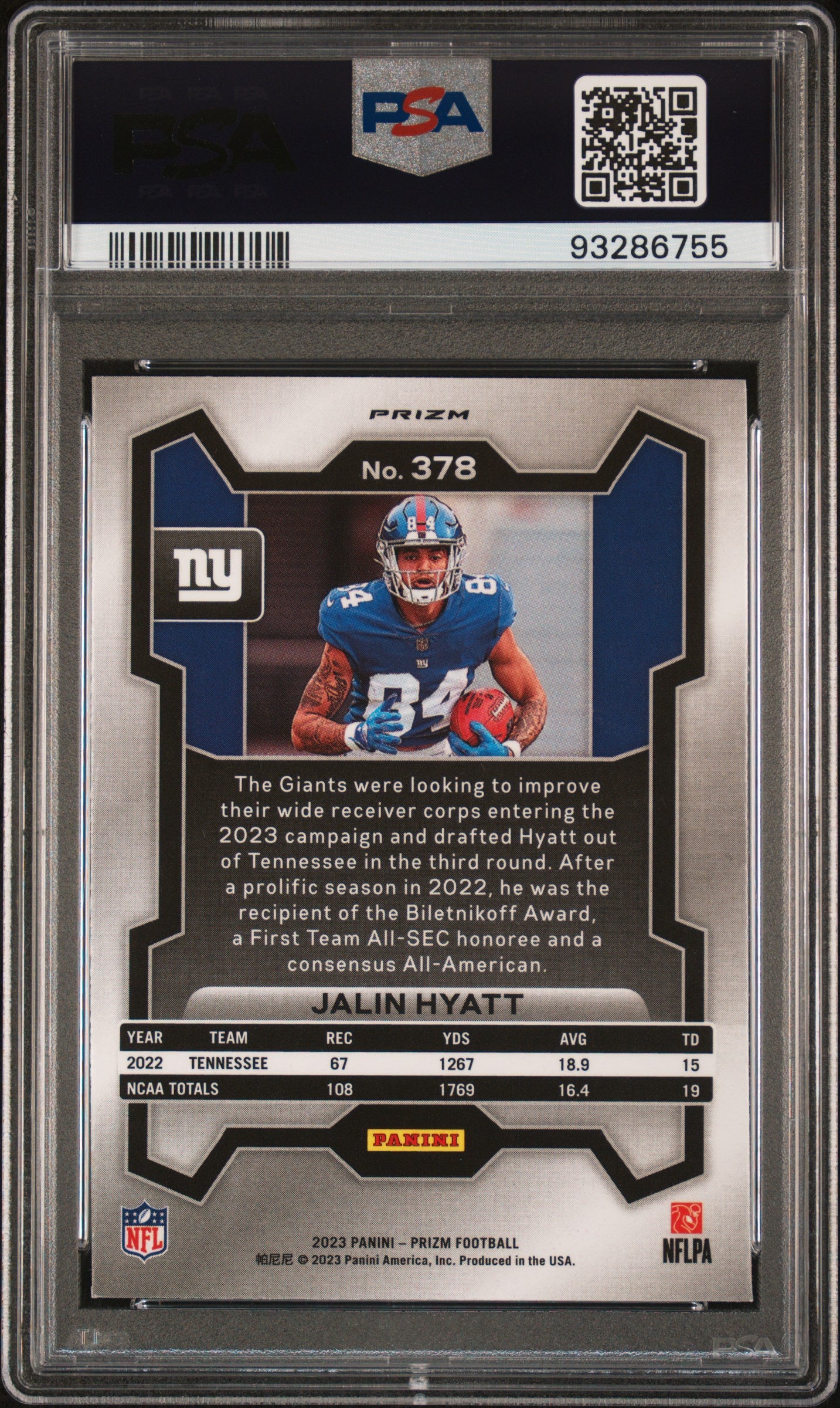 2023 Panini Prizm #378 Jalin Hyatt Green Wave PSA 10