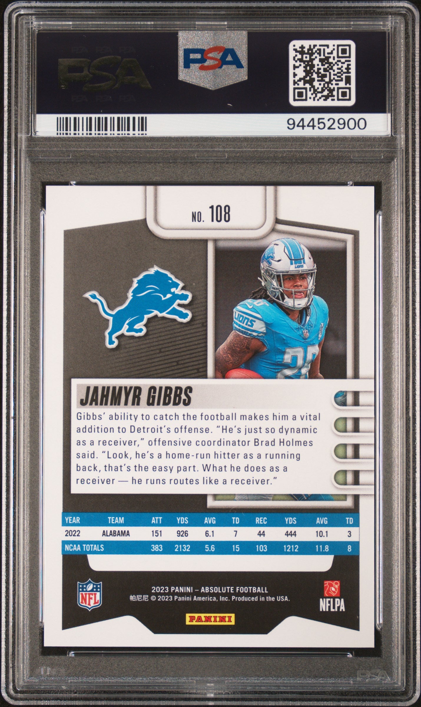 2023 Panini Absolute #108 Jahmyr Gibbs Green Waves PSA 9