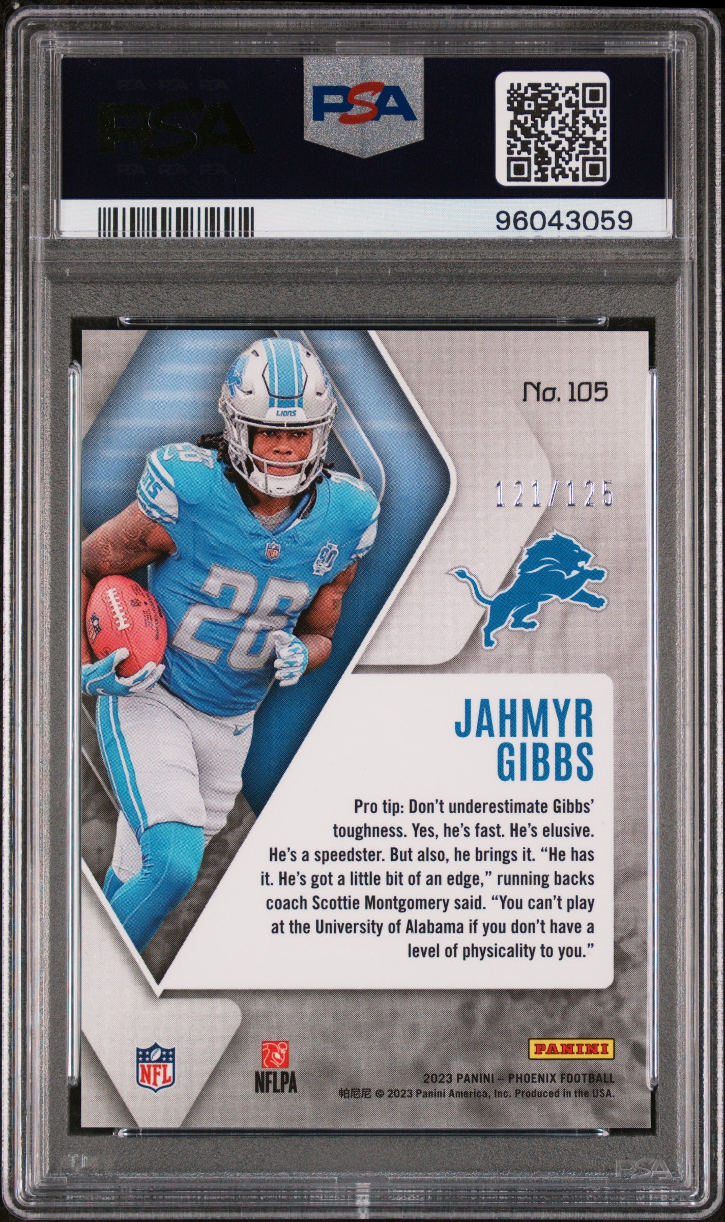 2023 Panini Phoenix #105 Jahmyr Gibbs Purple Seismic PSA 10