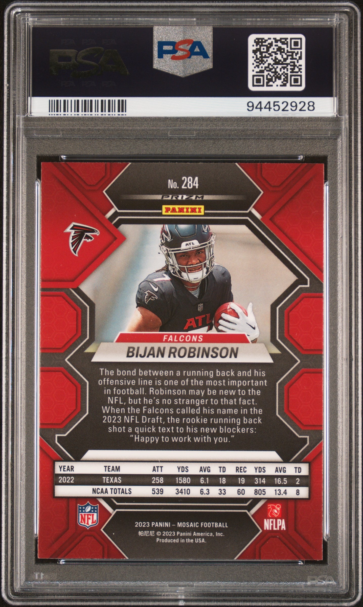 2023 Panini Mosaic #284 Bijan Robinson Reactive Blue PSA 10