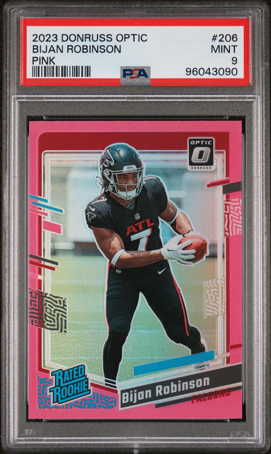 2023 Panini Donruss Optic #206 Bijan Robinson Pink PSA 9