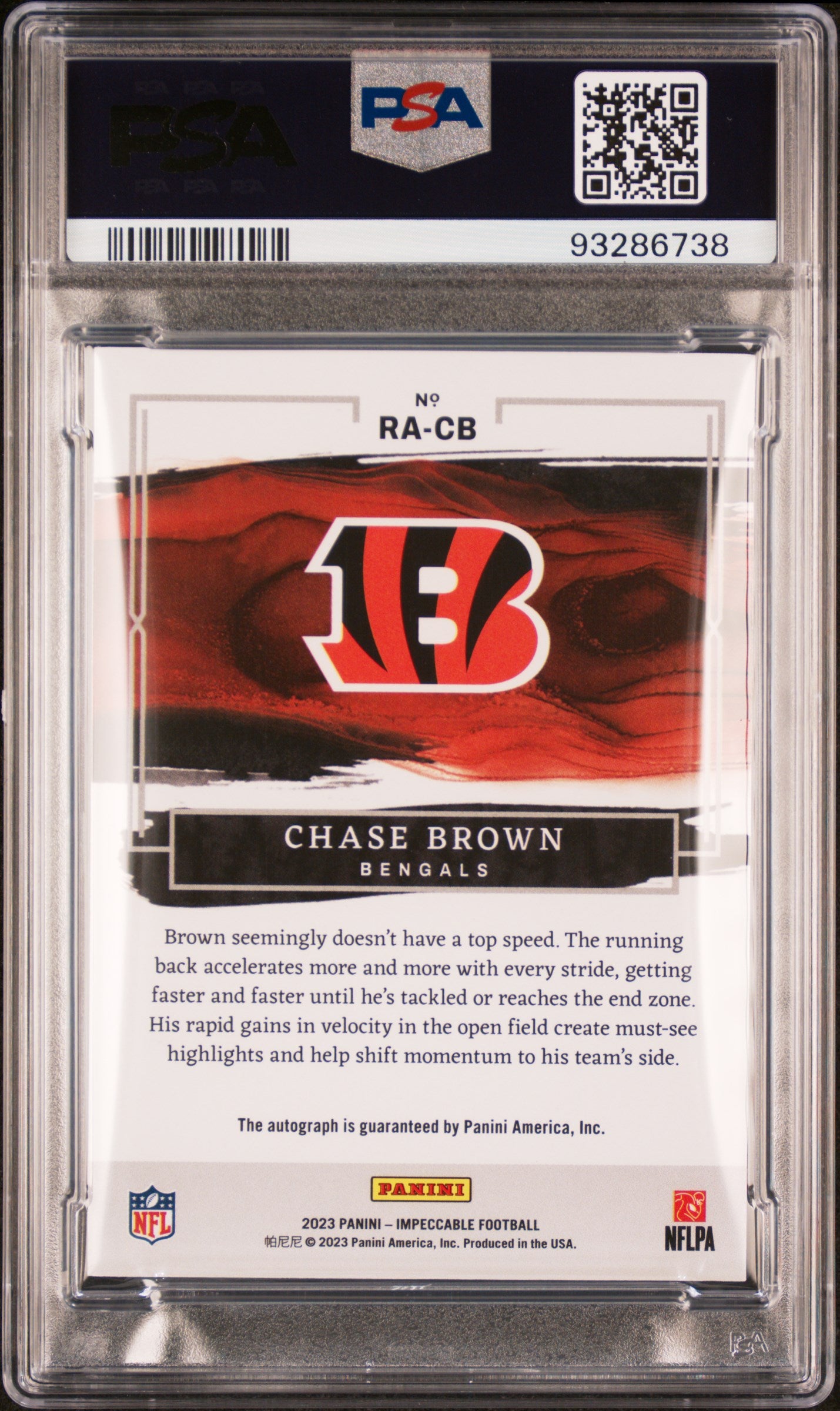 2023 Panini Impeccable Rookie Autographs #RACB Chase Brown Bronze/35 PSA 10