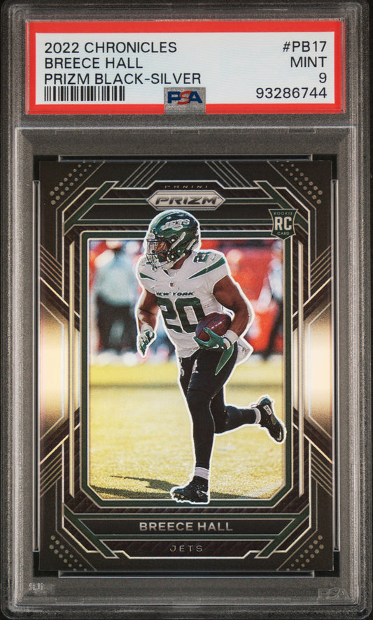 2022 Panini Chronicles Prizm Black #PB17 Breece Hall Prizm Black-Silver PSA 9
