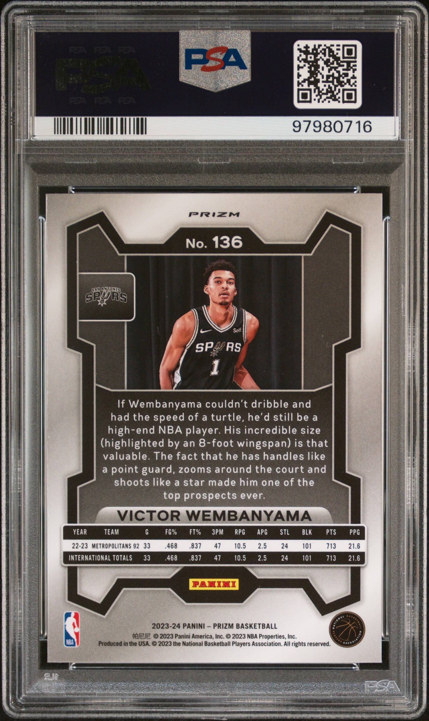 2023 Panini Prizm #136 Victor Wembanyama Green Prizm PSA 10