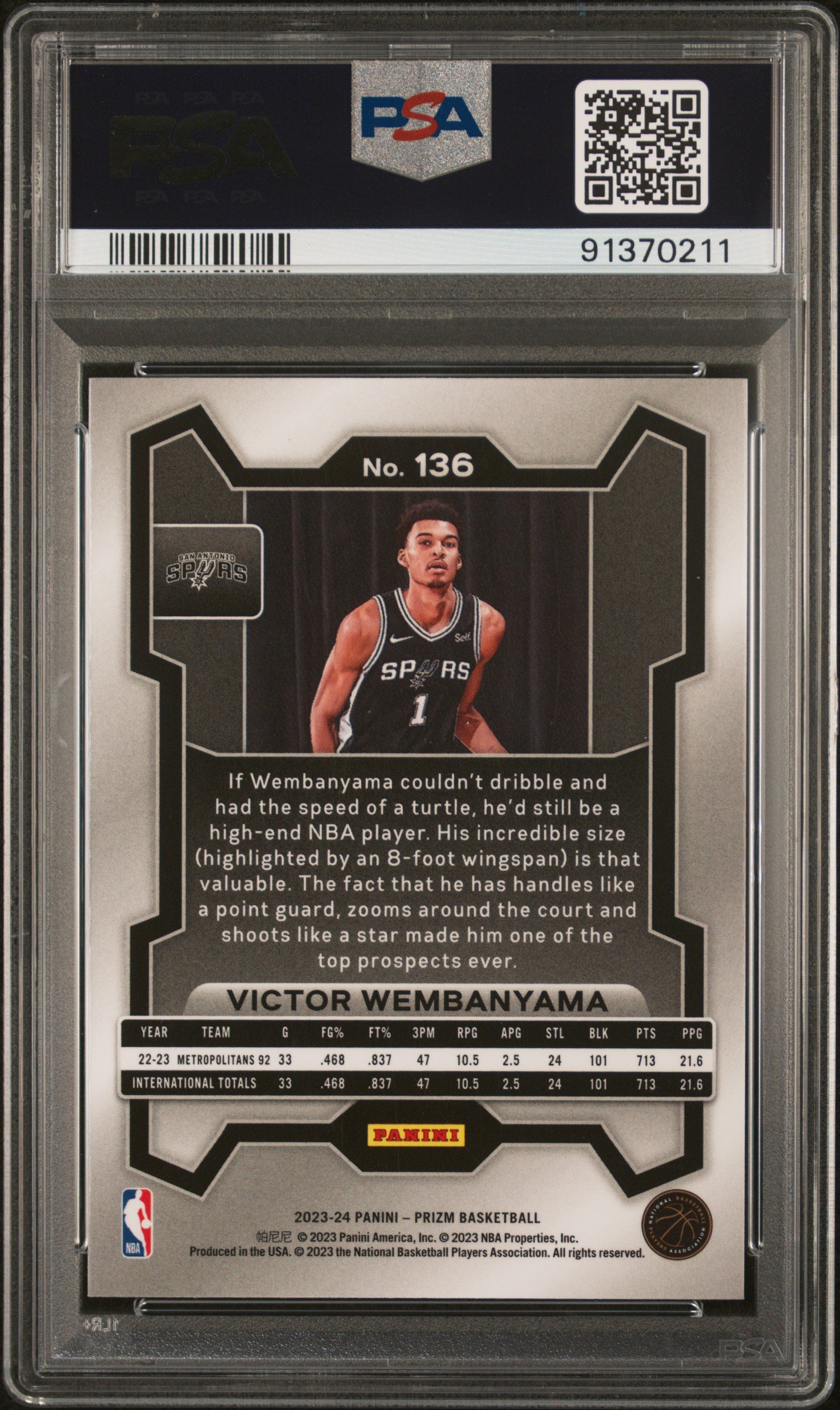 2023 Panini Prizm #136 Victor Wembanyama PSA 10