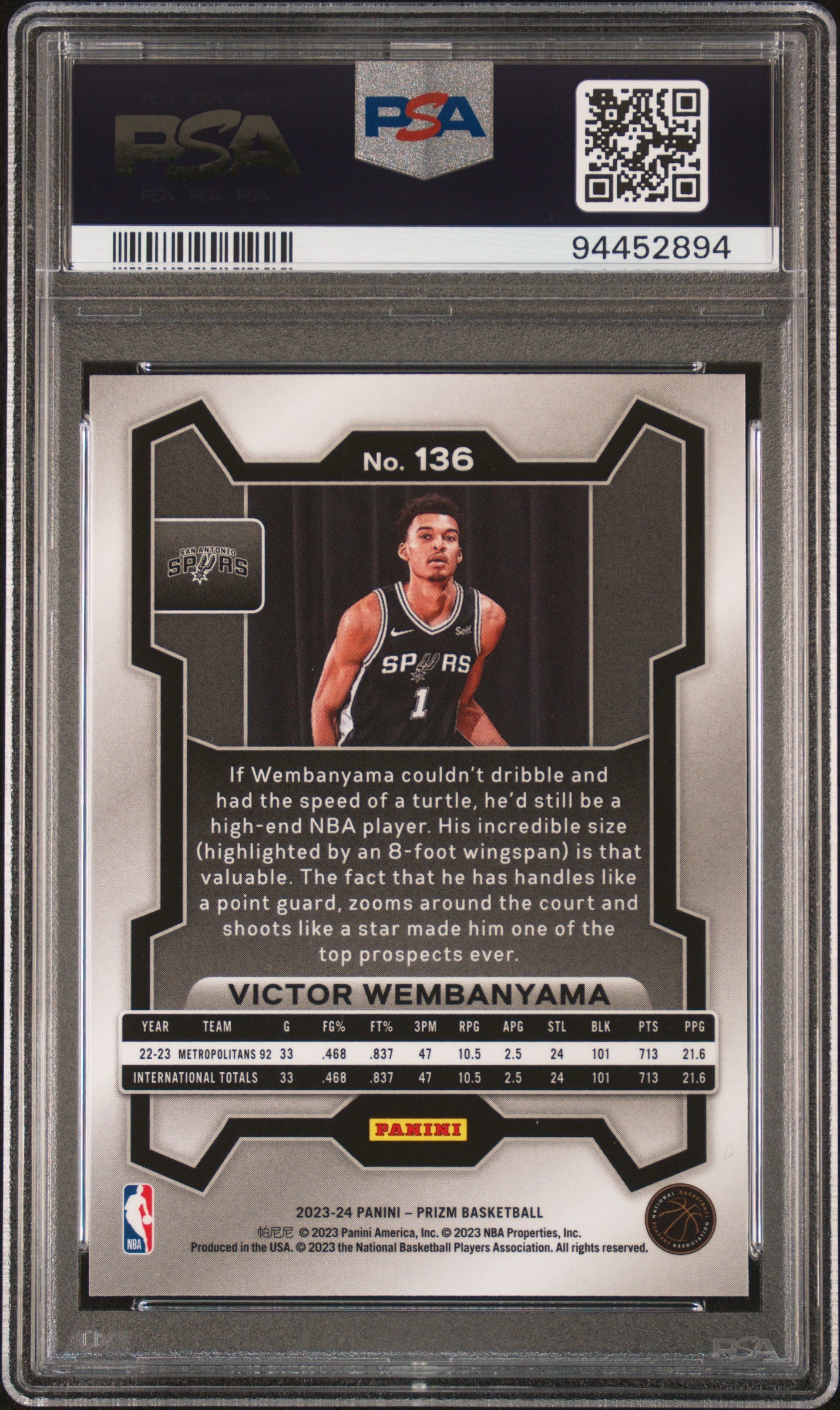 2023 Panini Prizm #136 Victor Wembanyama PSA 10