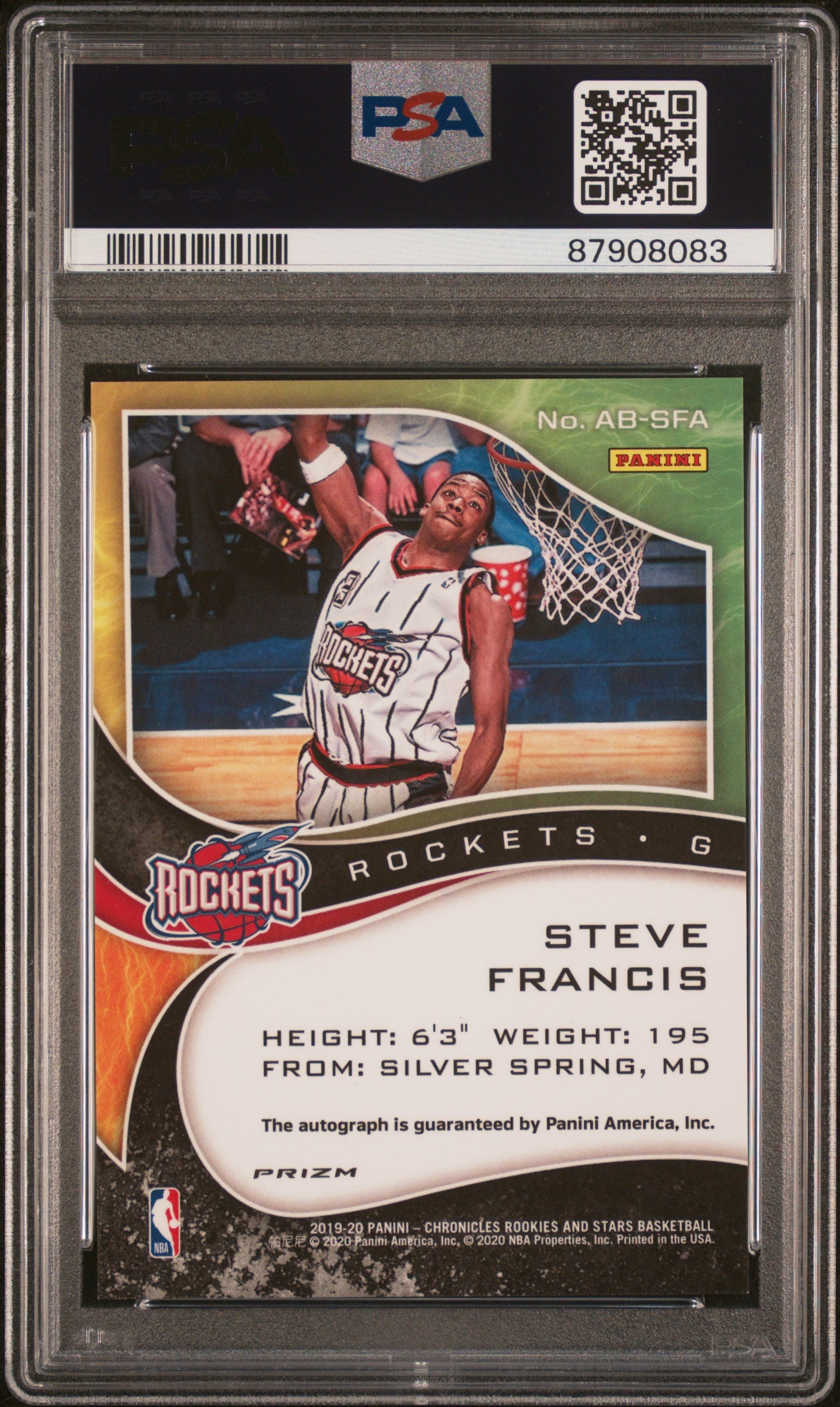 2019 Panini Chronicles Airborne Signatures #ABSFA Steve Francis-Silver PSA 10