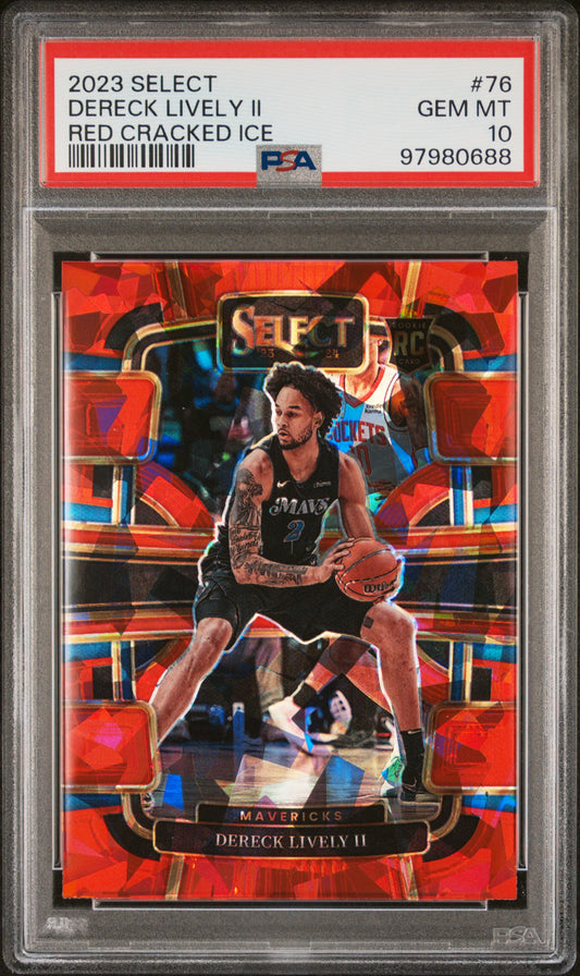 2023 Panini Select #76 Dereck Lively Ii Red Cracked Ice PSA 10