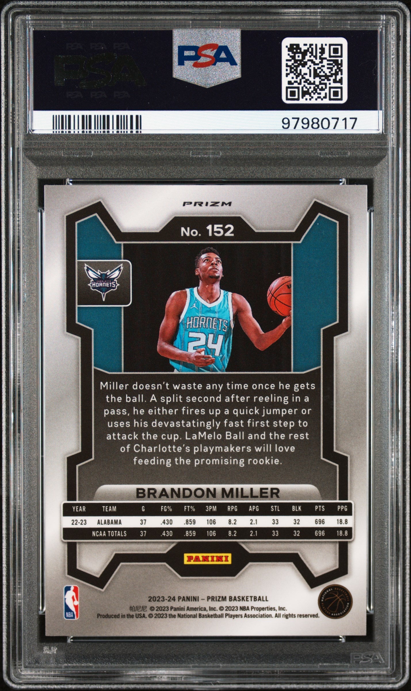 2023 Panini Prizm #152 Brandon Miller Ice PSA 10