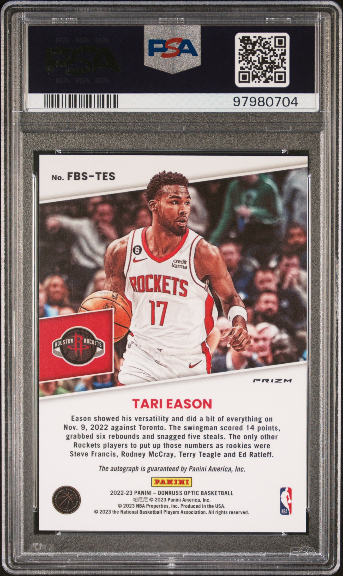 2022 Panini Donruss Optic Fast Break Signatures #FBSTES Tari Eason Fast PSA 10
