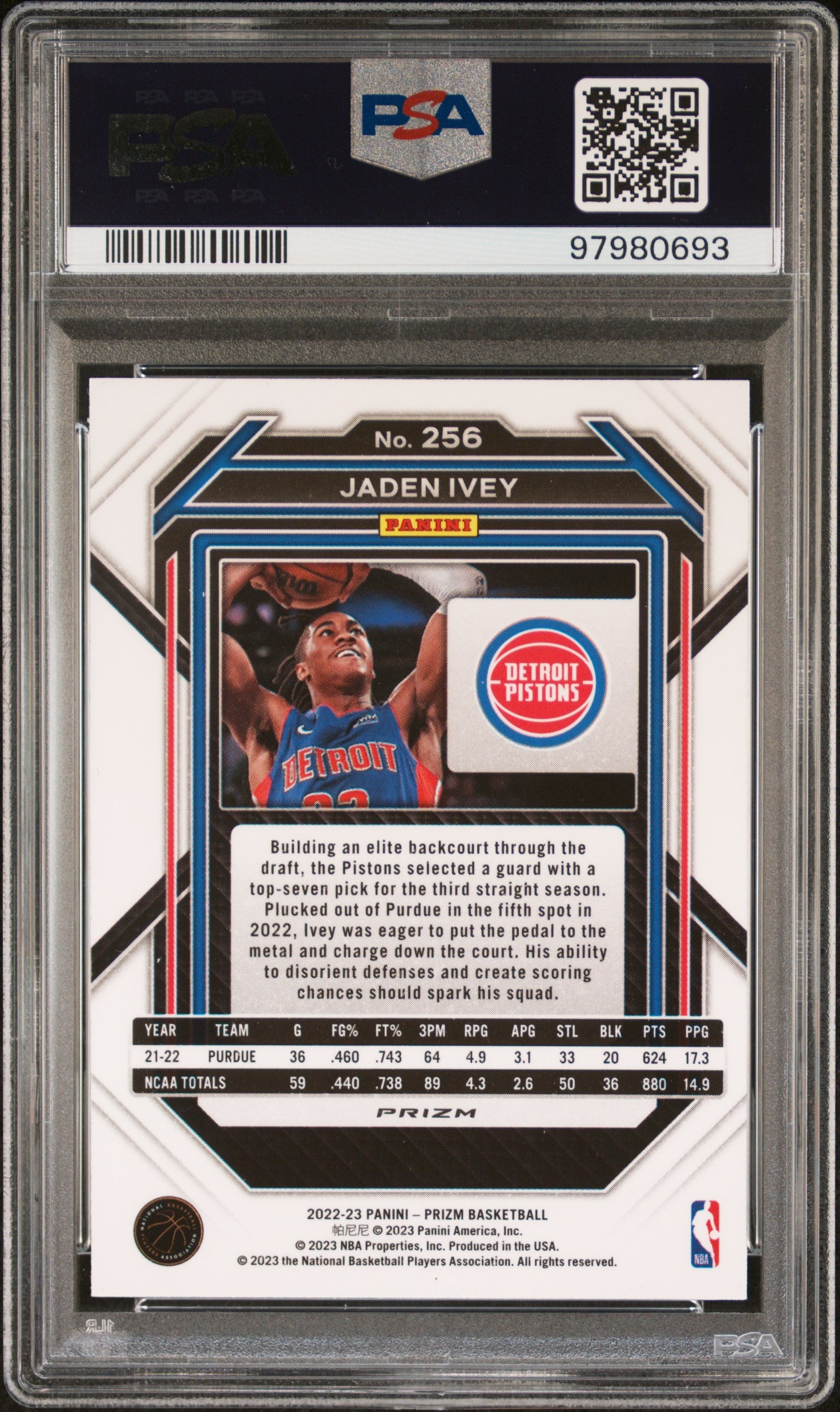 2022 Panini Prizm #256 Jaden Ivey Silver Prizm PSA 9