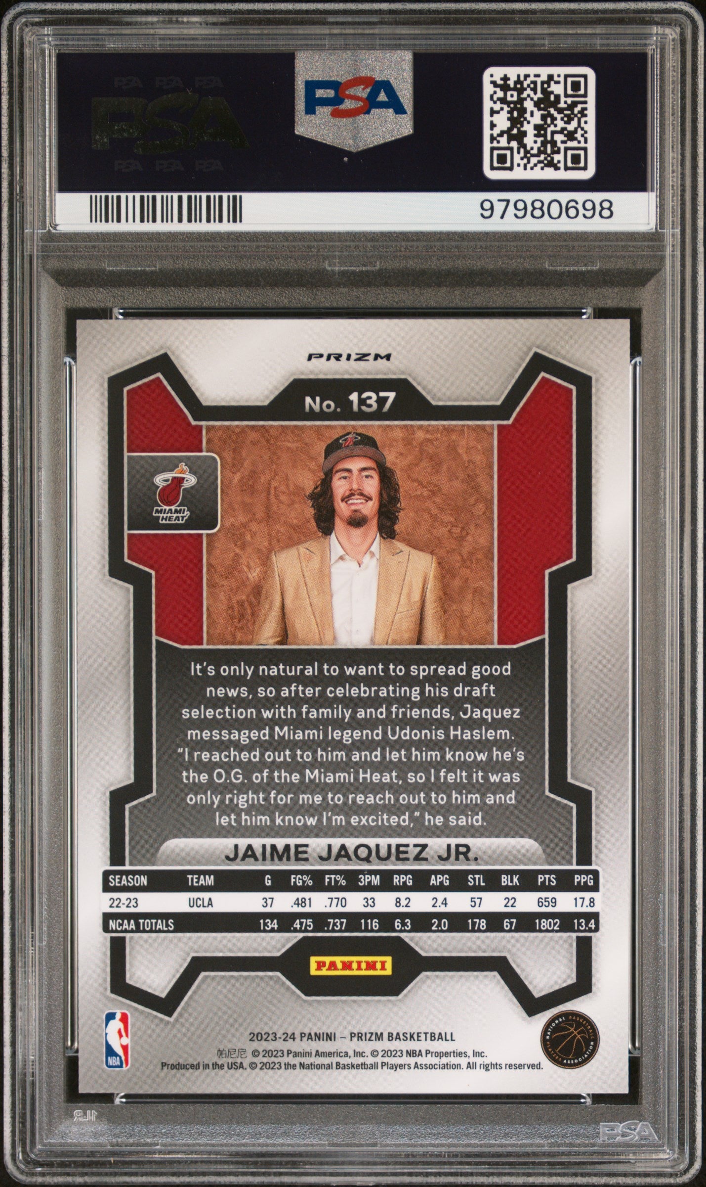 2023 Panini Prizm #137 Jaime Jaquez Jr. Variation-Fast Break PSA 9