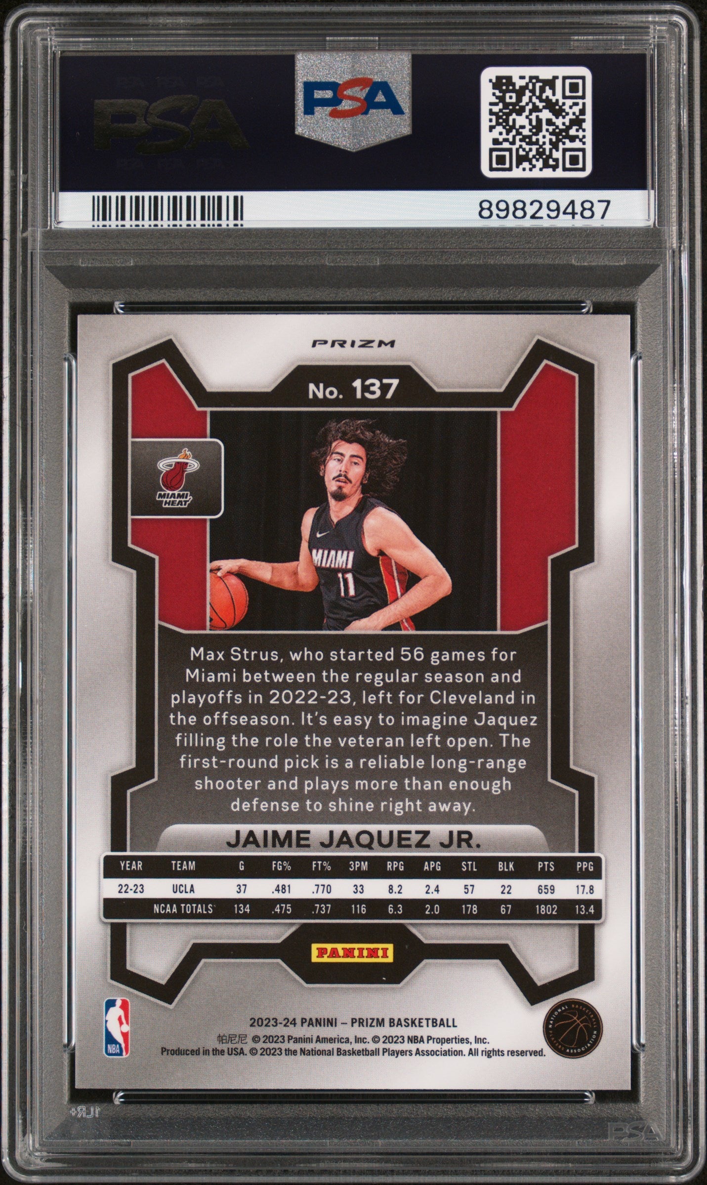 2023 Panini Prizm #137 Jaime Jaquez Jr. Green Prizm PSA 10