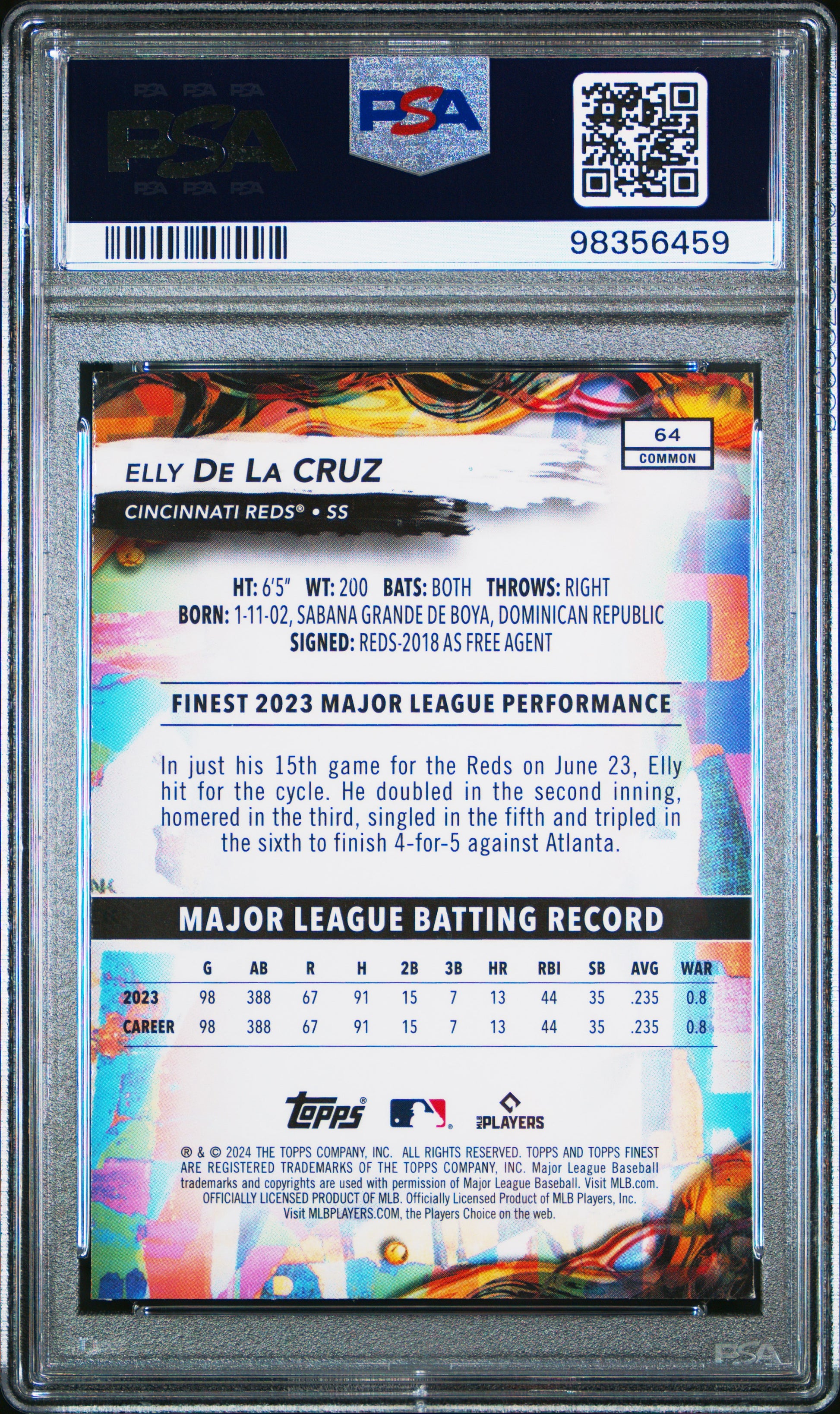 2024 Topps Finest #64 Elly De La Cruz PSA 9