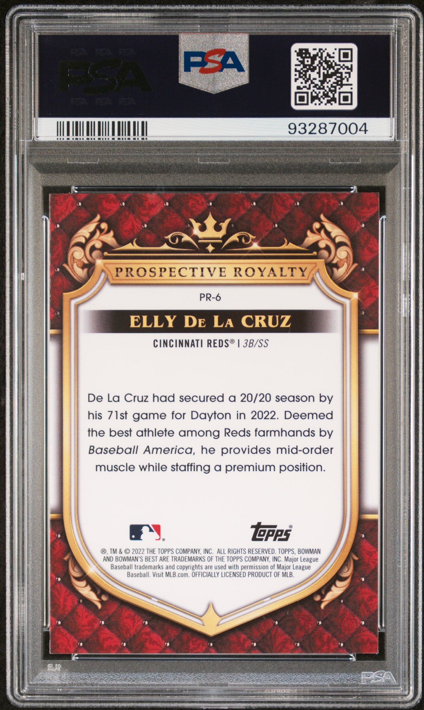2022 Bowman'S Best Prospective Royalty #PR6 Elly De La Cruz PSA 9