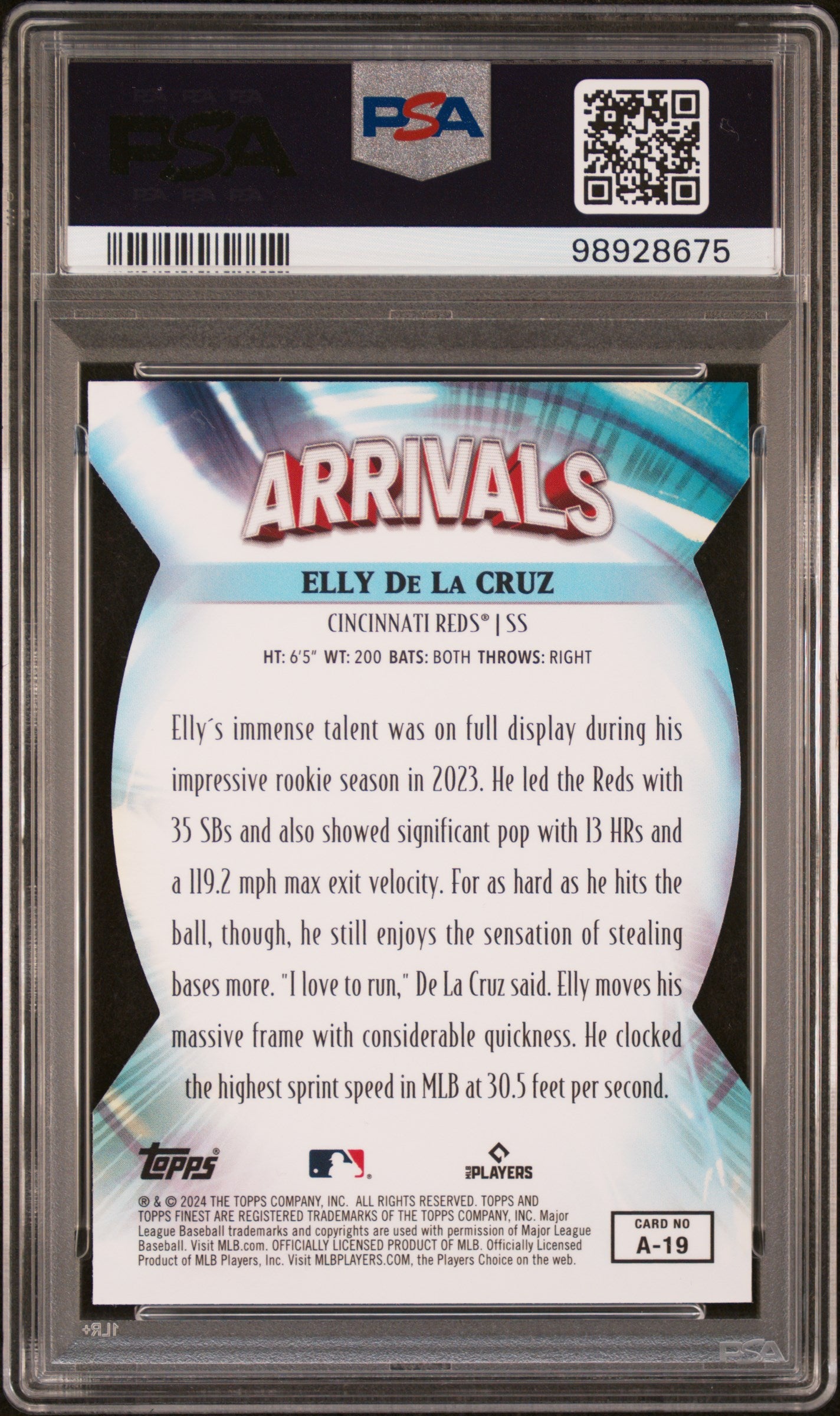 2024 Topps Finest Arrivals #A19 Elly De La Cruz PSA 10