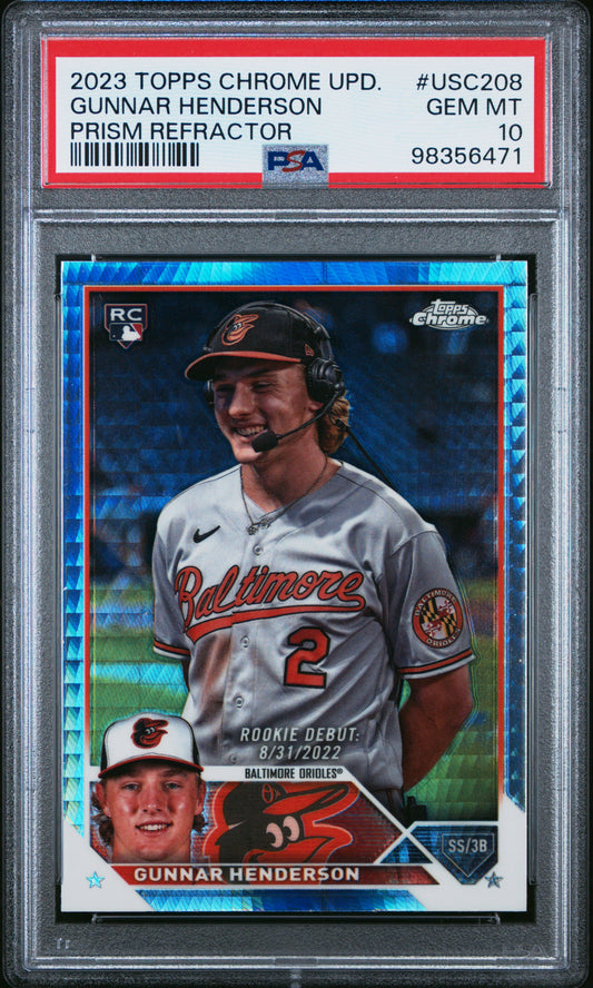 2023 Topps Chrome Update #USC208 Gunnar Henderson Prism Refractor PSA 10