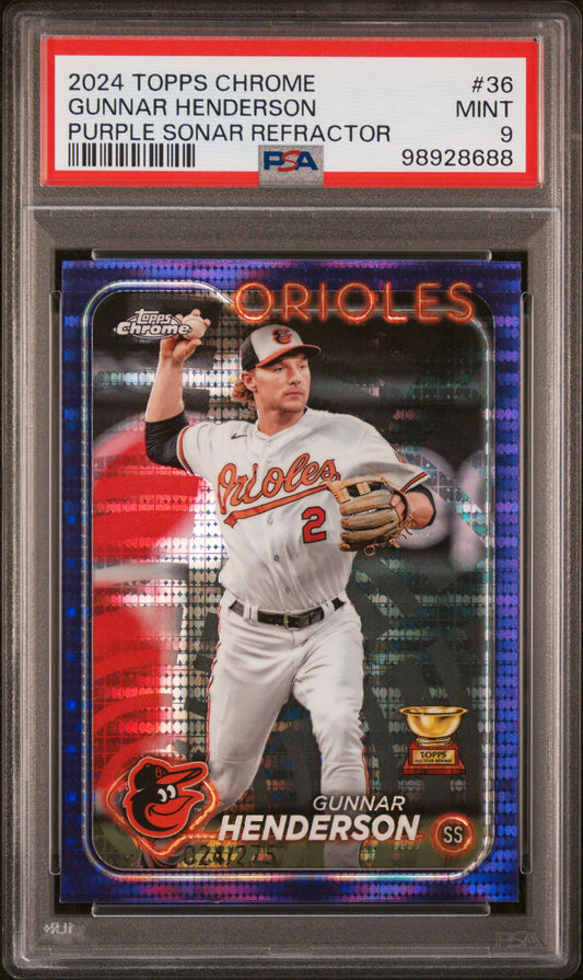 2024 Topps Chrome #36 Gunnar Henderson Purple Sonar Refractor PSA 9