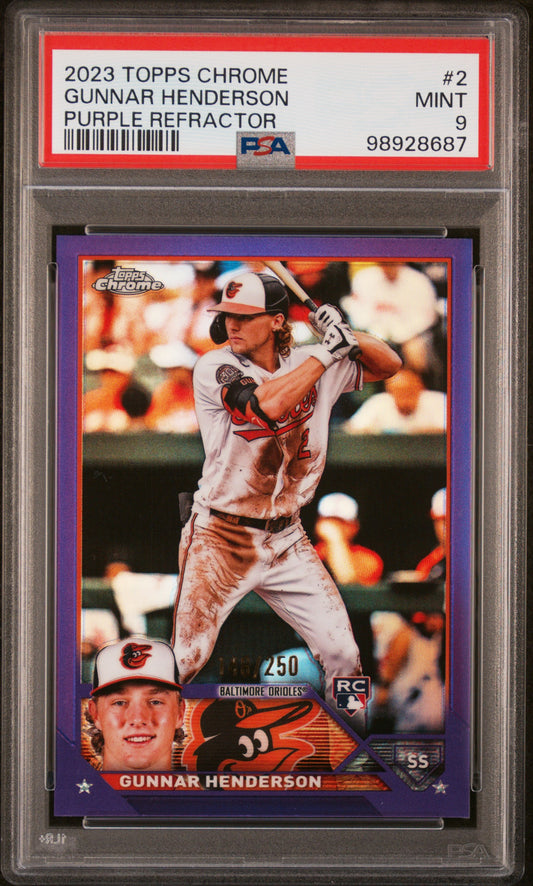 2023 Topps Chrome #2 Gunnar Henderson Purple Refractor PSA 9