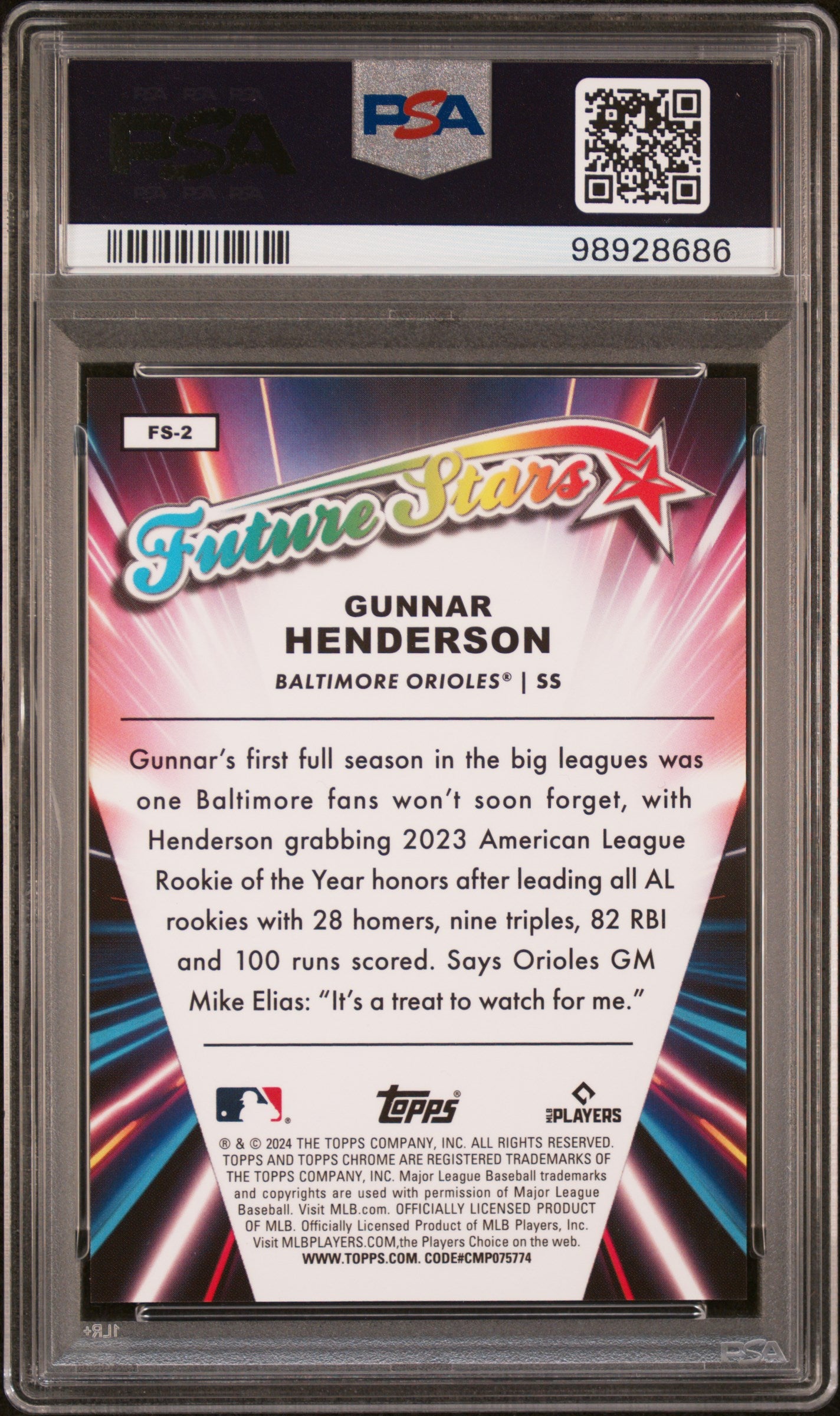 2024 Topps Chrome Future Stars #FS2 Gunnar Henderson Black/10 PSA 9