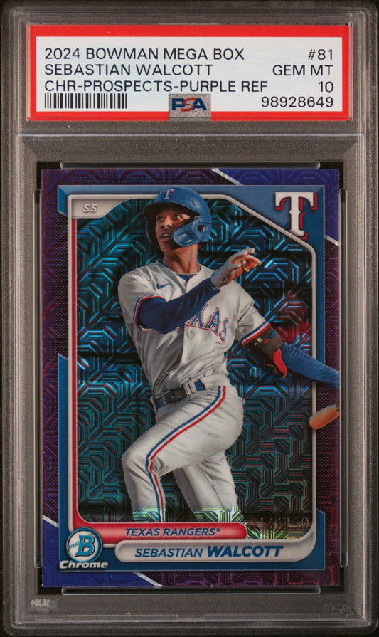 2024 Bowman Mega Box Chro Prosp #81 Sebastian Walcott Purple Ref PSA 10