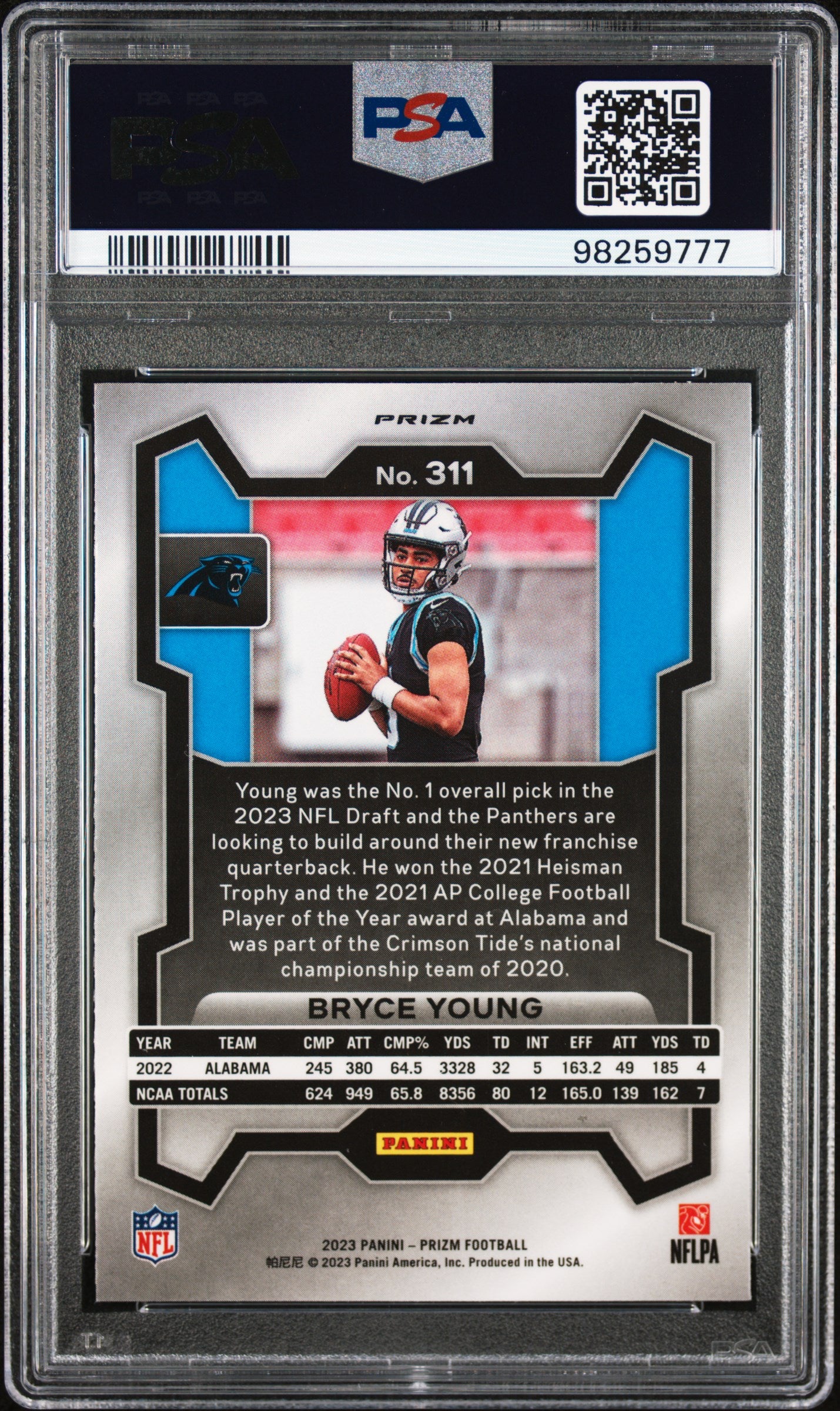 2023 Panini Prizm #311 Bryce Young Green Prizm PSA 8