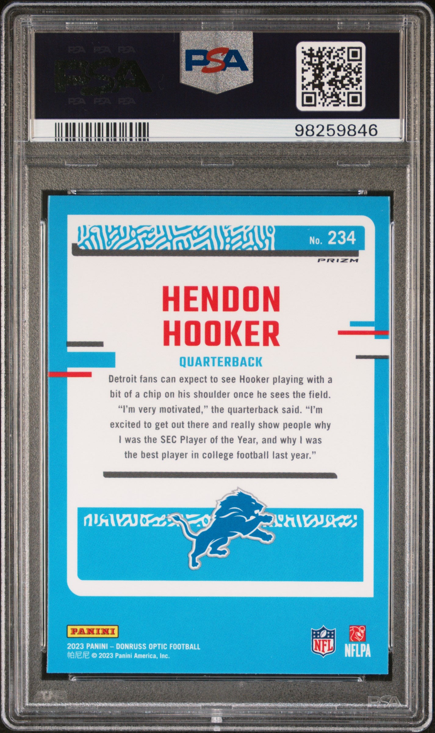 2023 Panini Donruss Optic #234 Hendon Hooker Green Hyper PSA 8