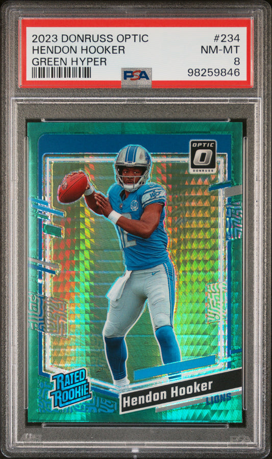 2023 Panini Donruss Optic #234 Hendon Hooker Green Hyper PSA 8