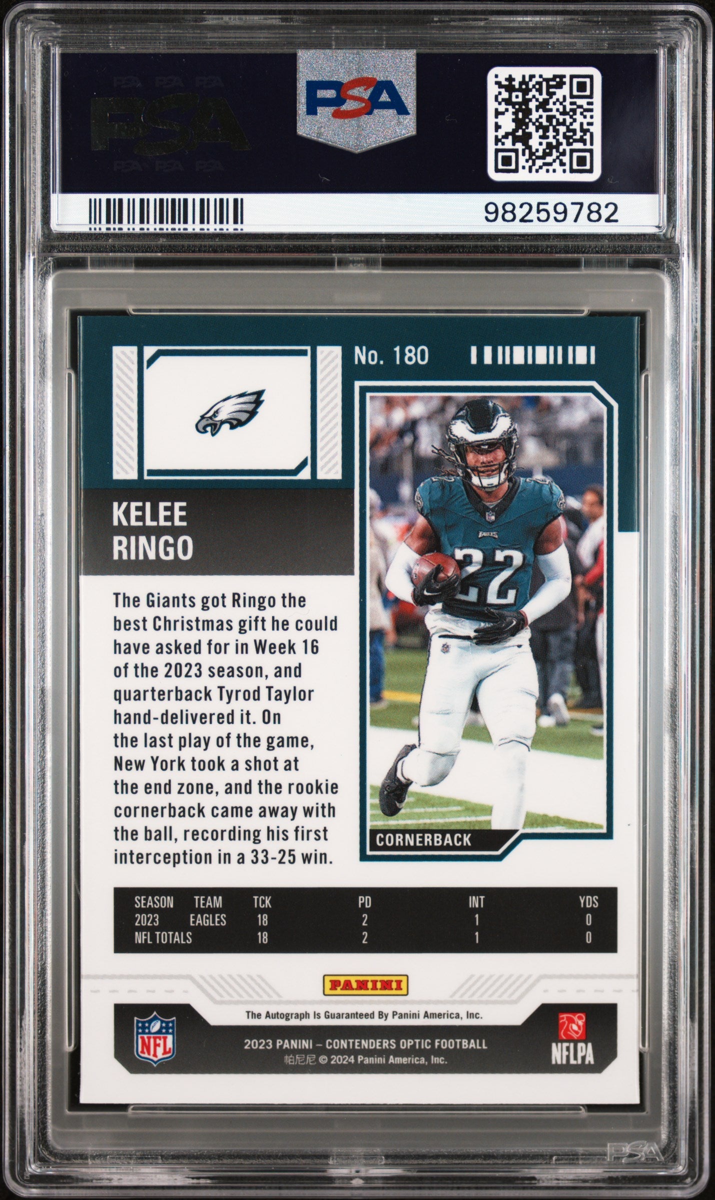 2023 Panini Contenders Optic #180 Kelee Ringo Autograph PSA 9