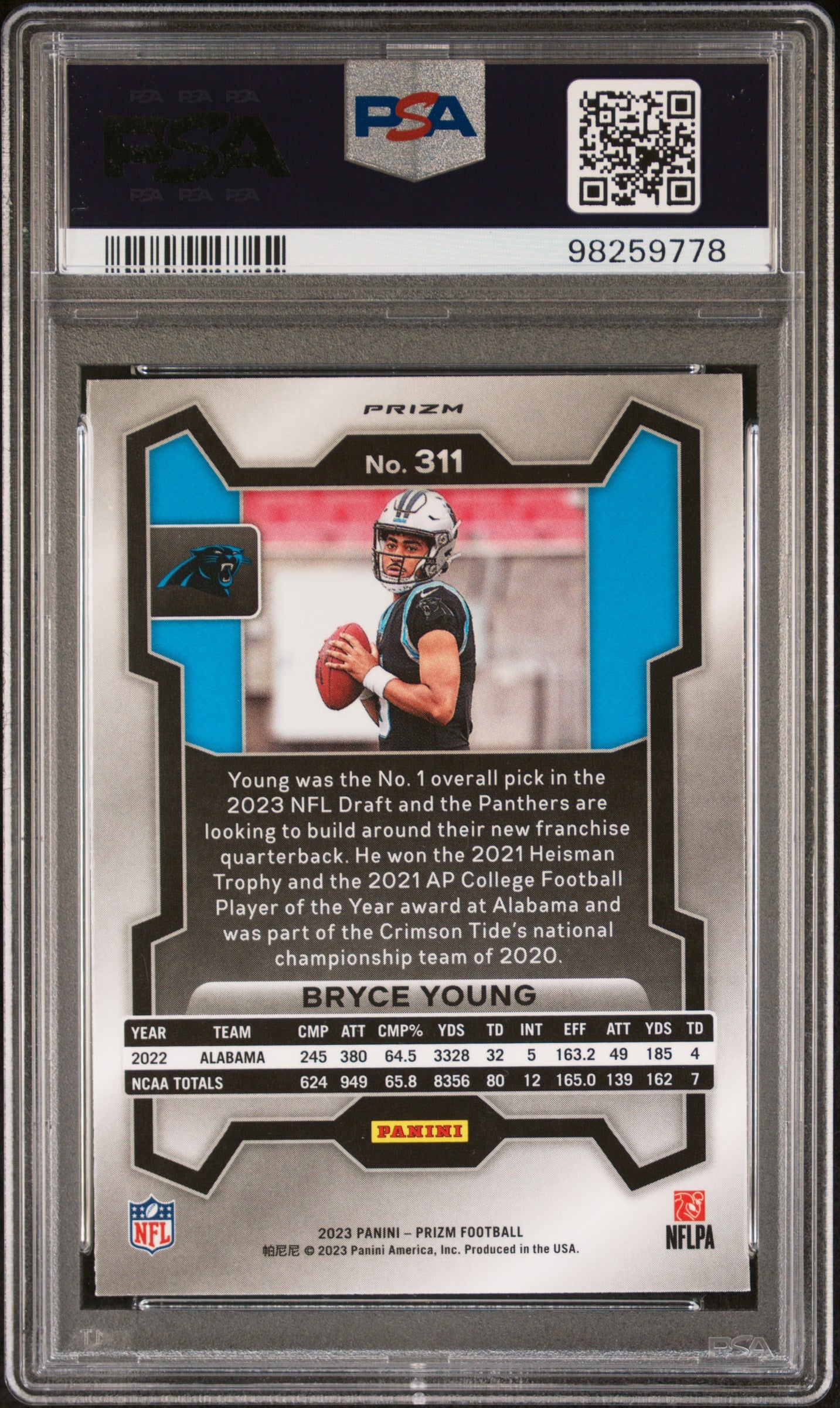 2023 Panini Prizm #311 Bryce Young Green Wave PSA 9 SKU200019