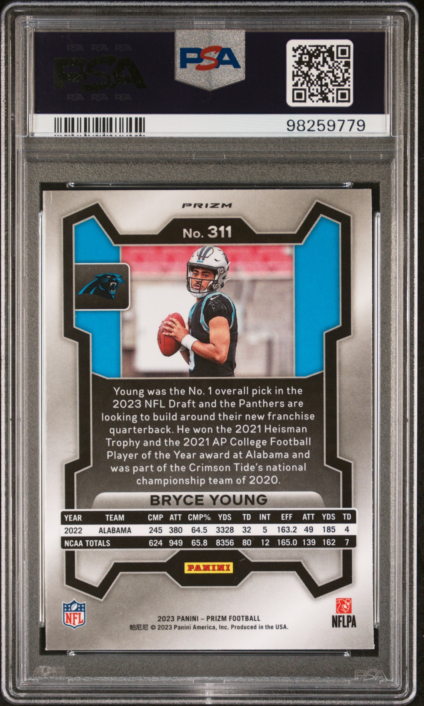 2023 Panini Prizm #311 Bryce Young Green Wave PSA 8