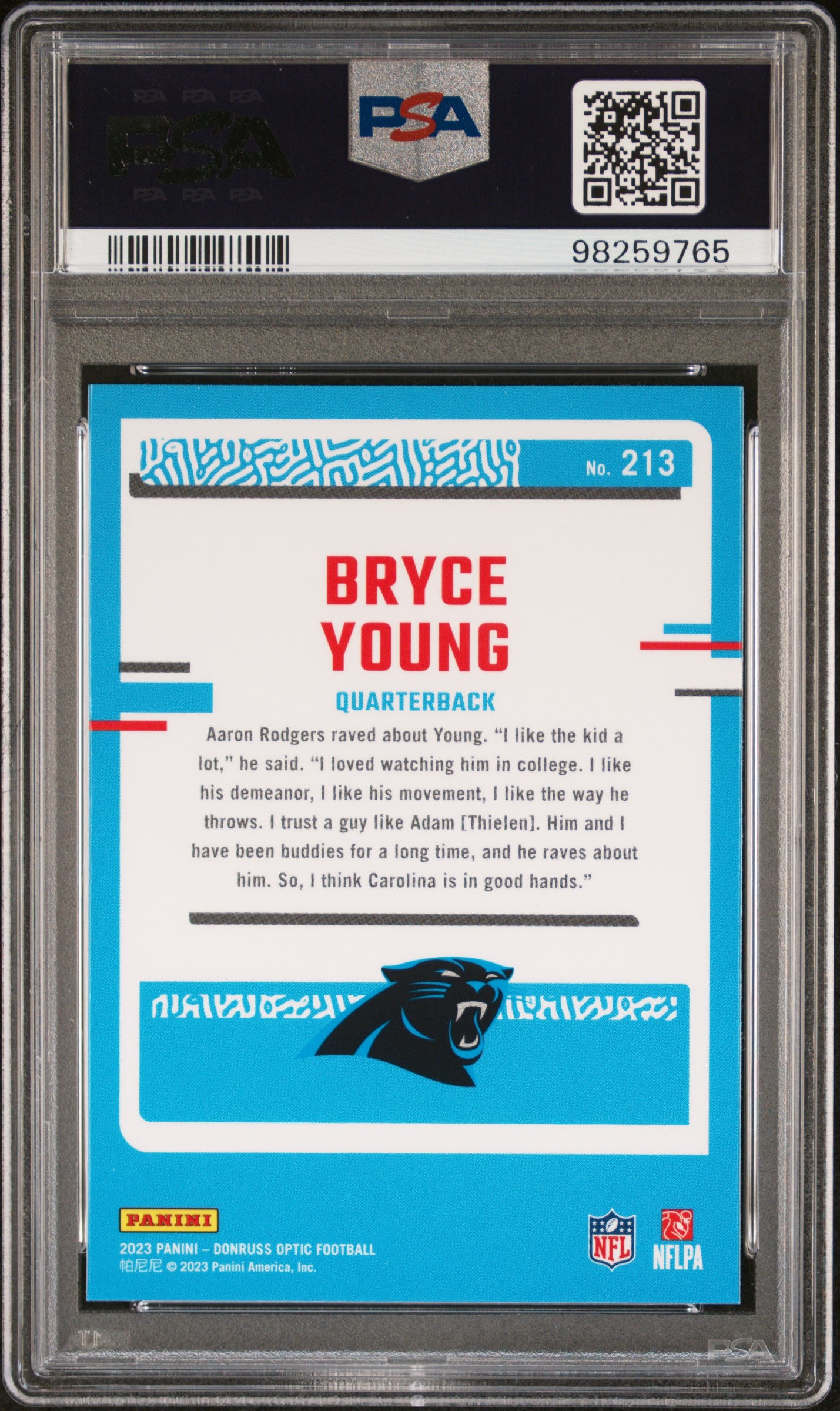 2023 Panini Donruss Optic #213 Bryce Young PSA 9