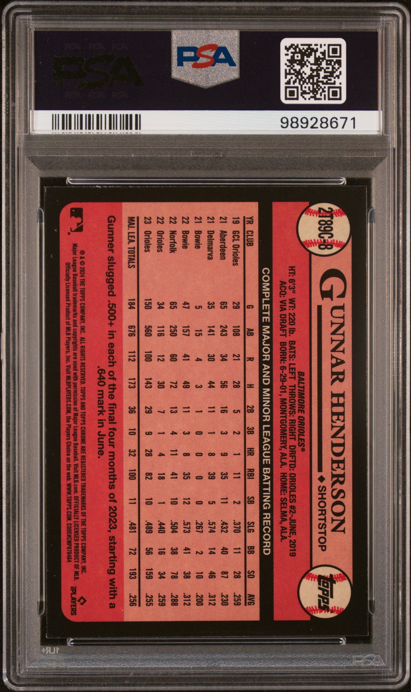 2024 Topps Silver Pack 1989 Chrome Promo #8 Gunnar Henderson PSA 9