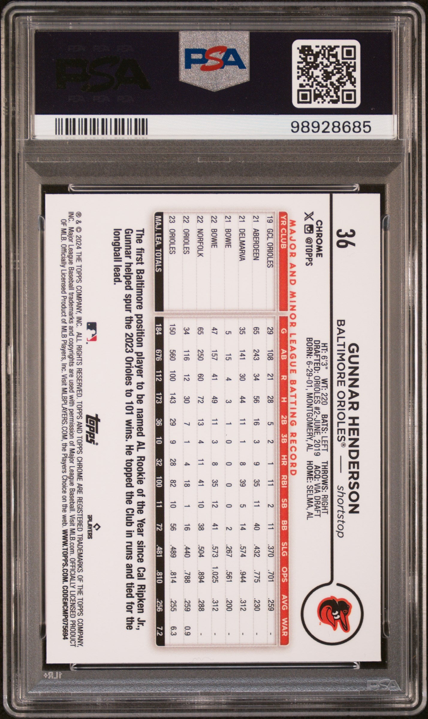 2024 Topps Chrome #36 Gunnar Henderson X-Fractor PSA 9