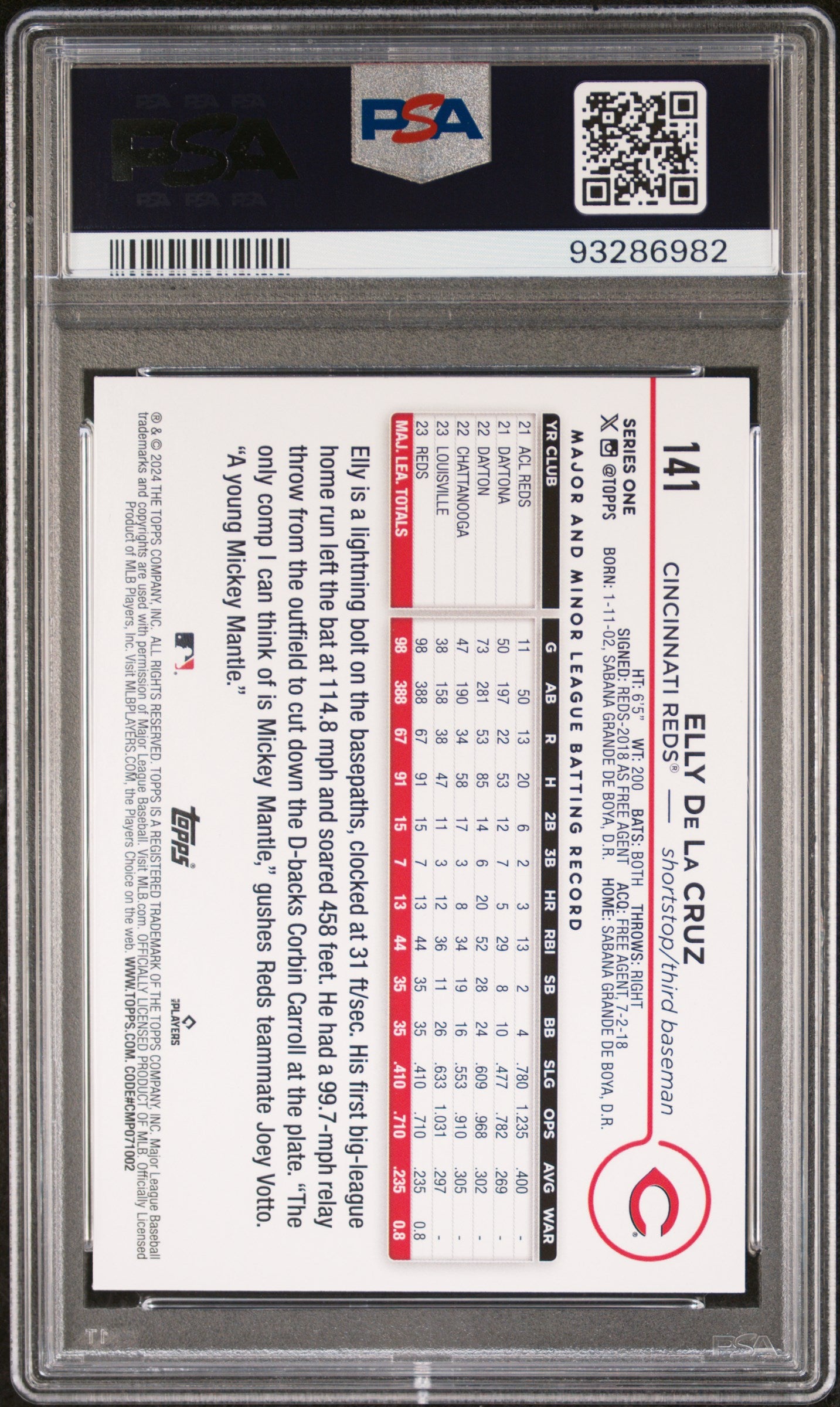 2024 Topps #141 Elly De La Cruz Rainbow Foil PSA 10