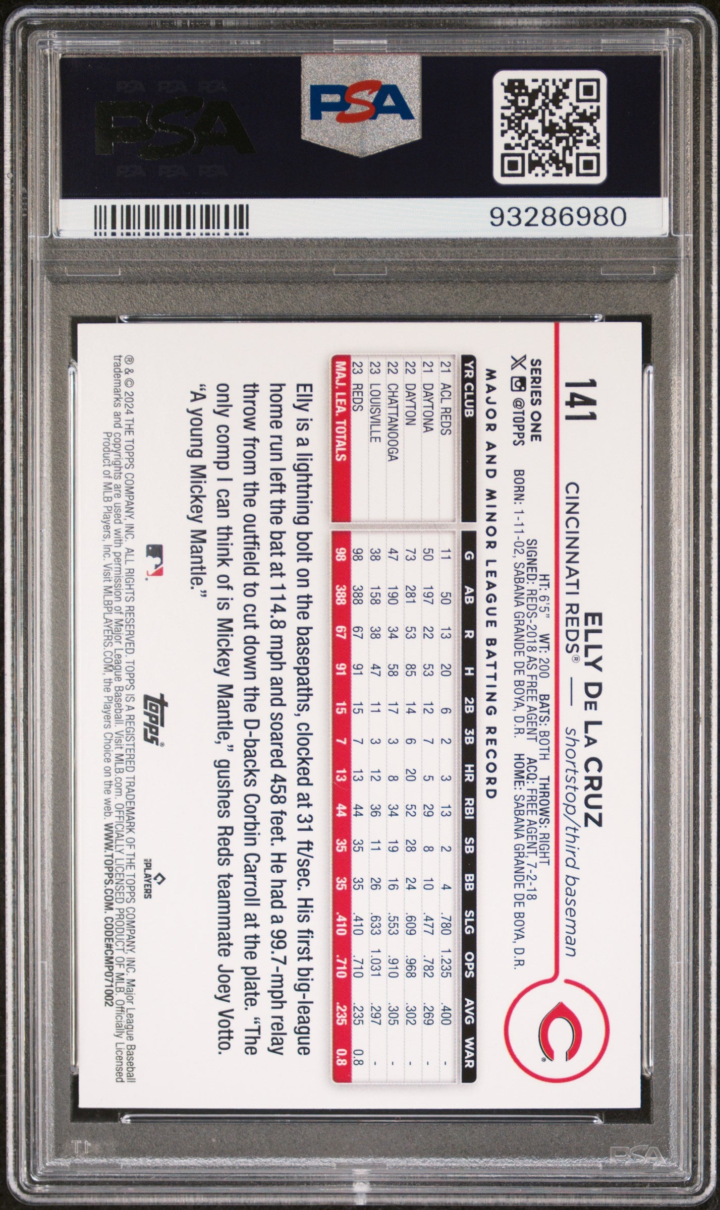 2024 Topps #141 Elly De La Cruz Rainbow Foil PSA 9