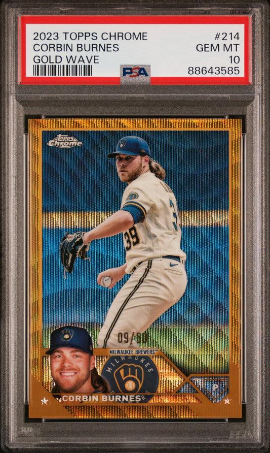 2023 Topps Chrome #214 Corbin Burnes Gold Wave Refractor/50 PSA 10
