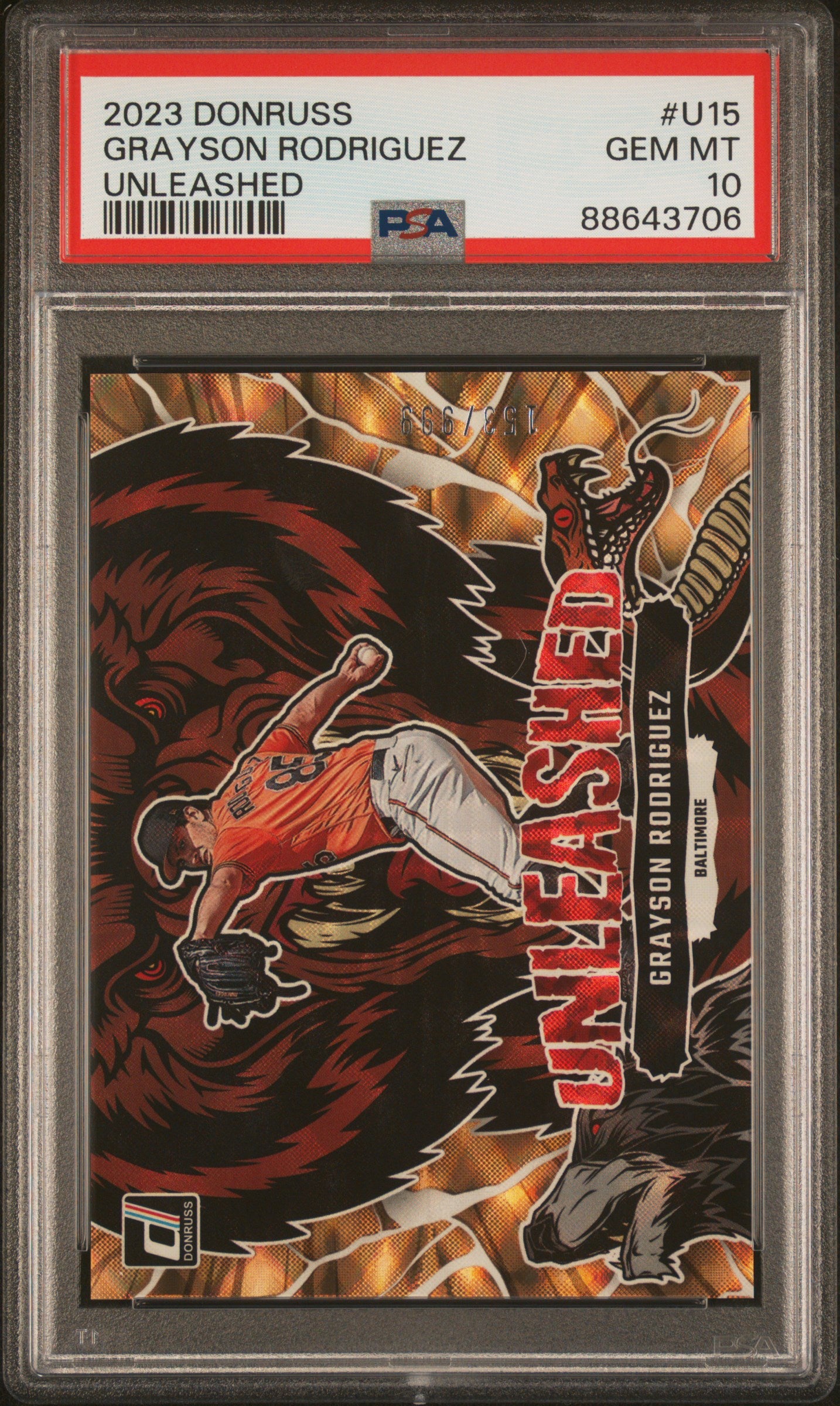 2023 Panini Donruss Unleashed #U15 Grayson Rodriguez Unleashed/999 PSA 10