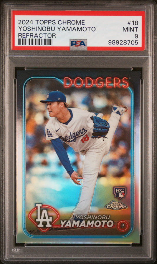 2024 Topps Chrome #18 Yoshinobu Yamamoto Refractor PSA 9