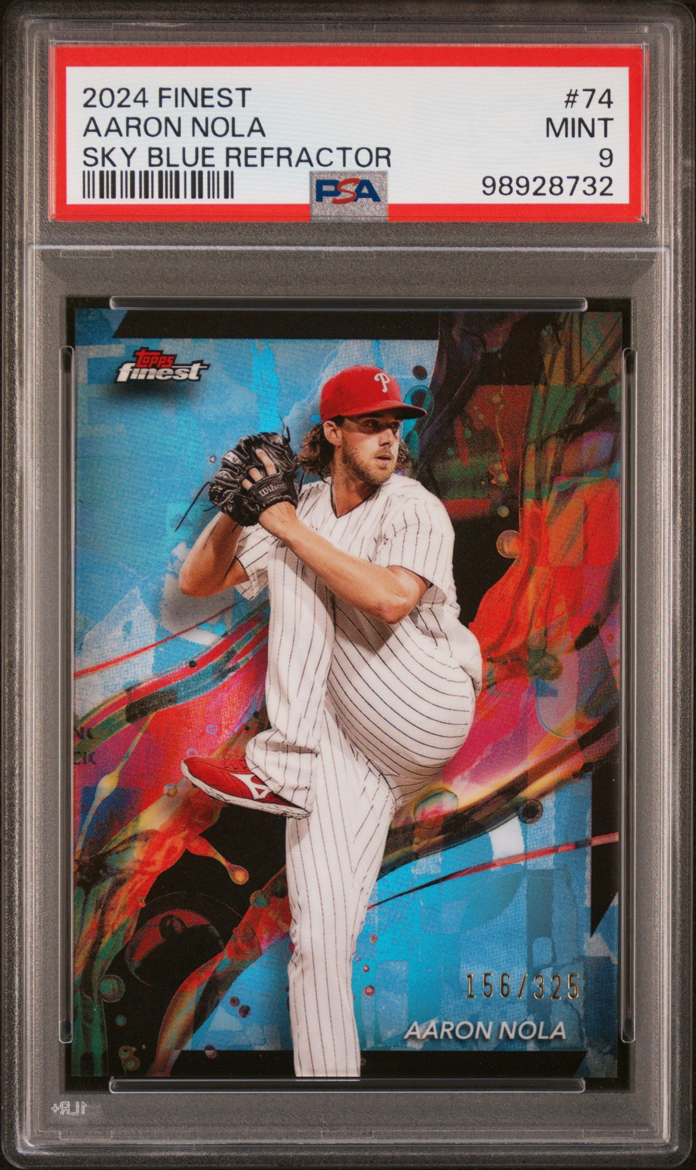 2024 Topps Finest #74 Aaron Nola Sky Blue Refractor PSA 9
