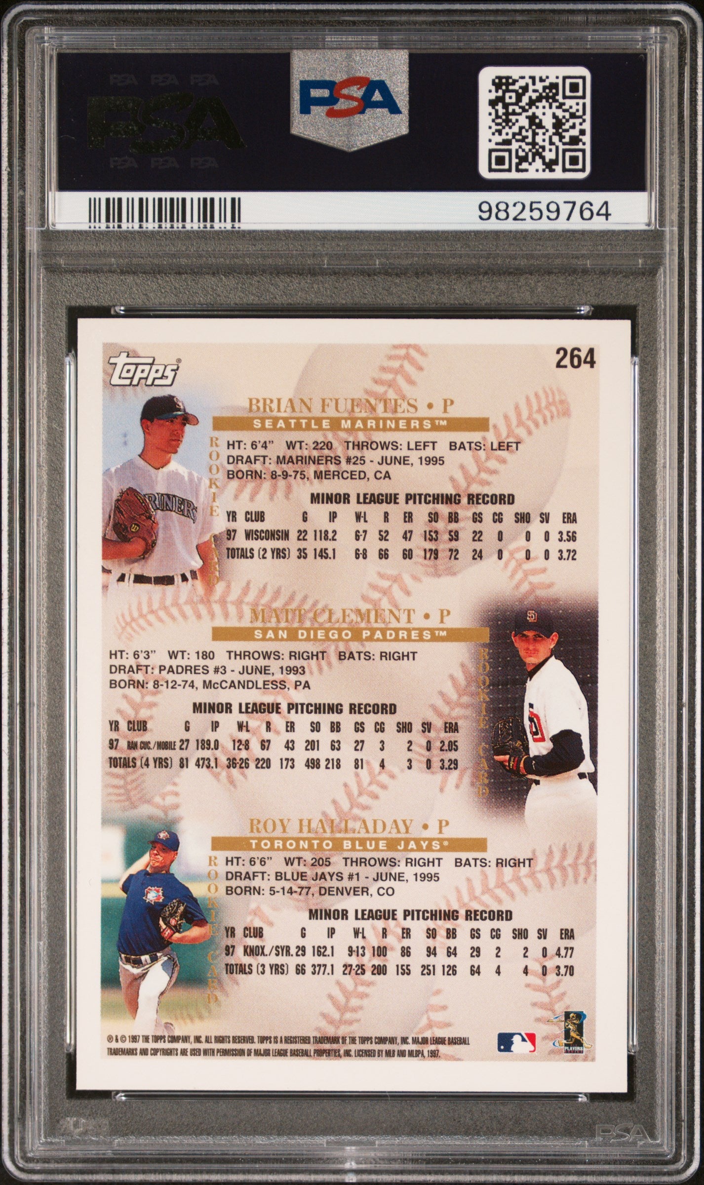 1998 Topps #264 B.Fuentes/M.Clement R.Halladay PSA 10