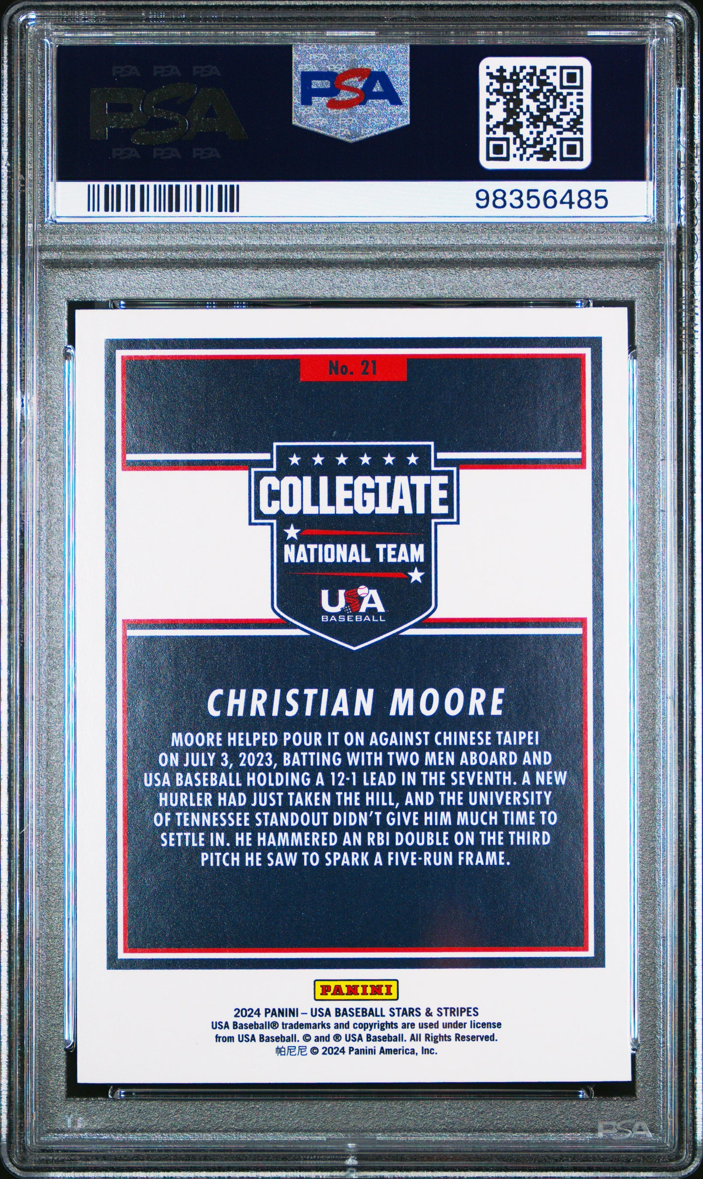 2024 Panini Stars & Stripes Usa #21 Christian Moore Opening Day PSA 10