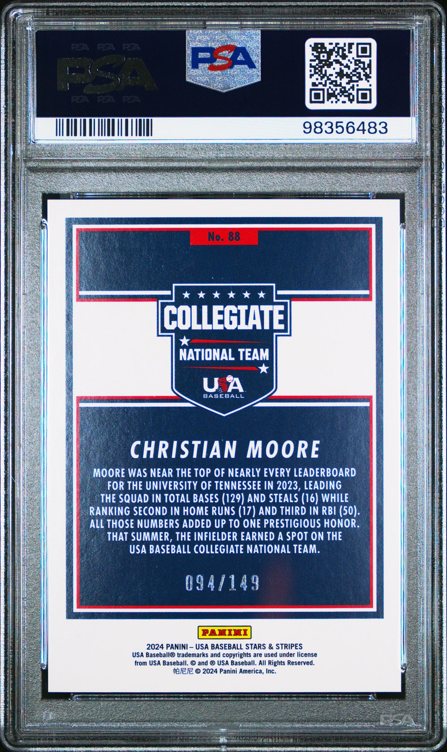 2024 Panini Stars & Stripes Usa #88 Christian Moore Blue PSA 10