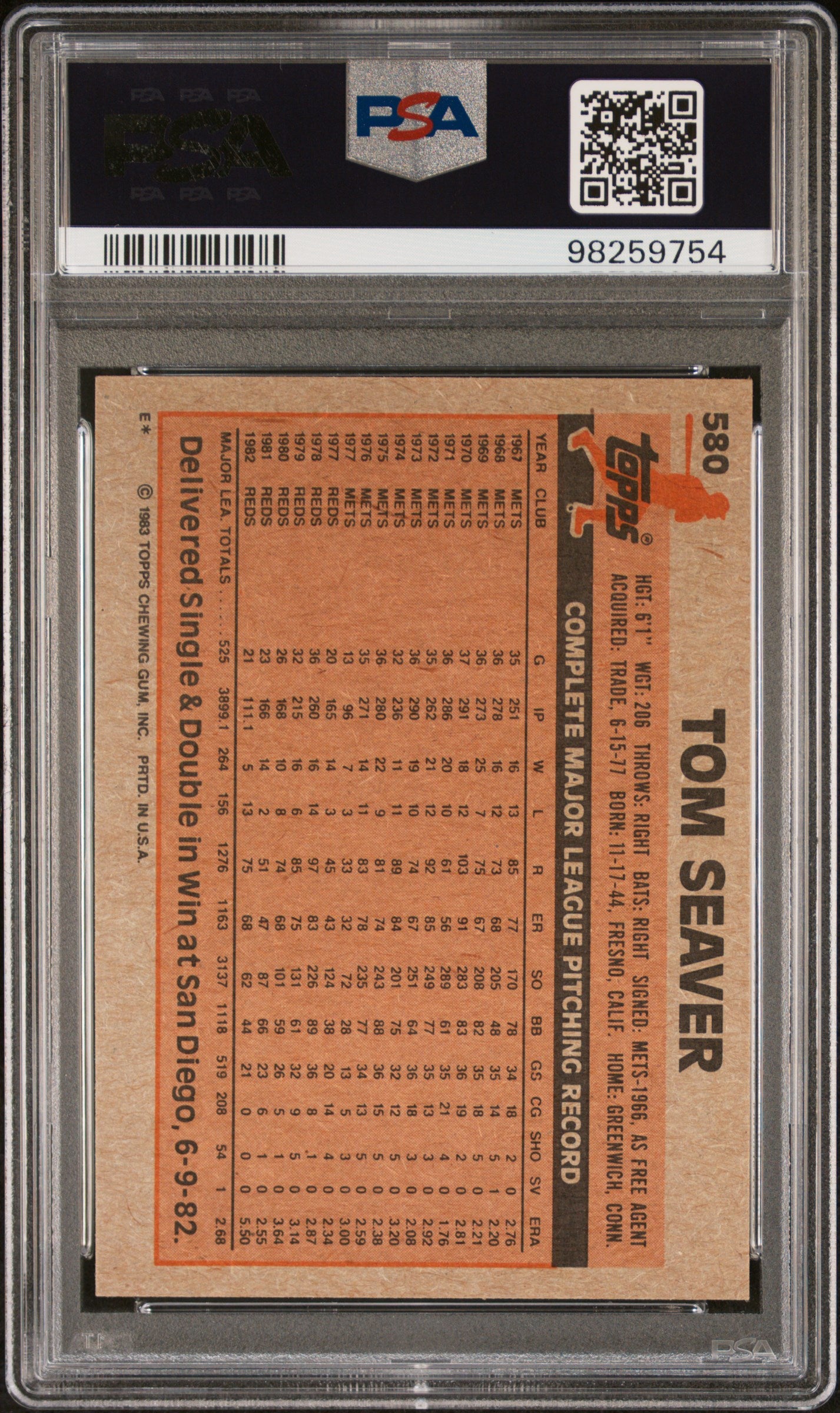 1983 Topps #580 Tom Seaver PSA 6