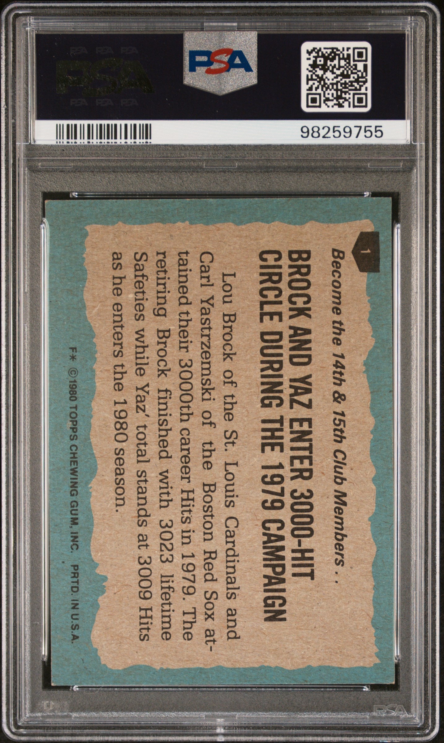 1980 Topps #1 1979 Highlights L.Brock/C.Yastrzemski PSA 6