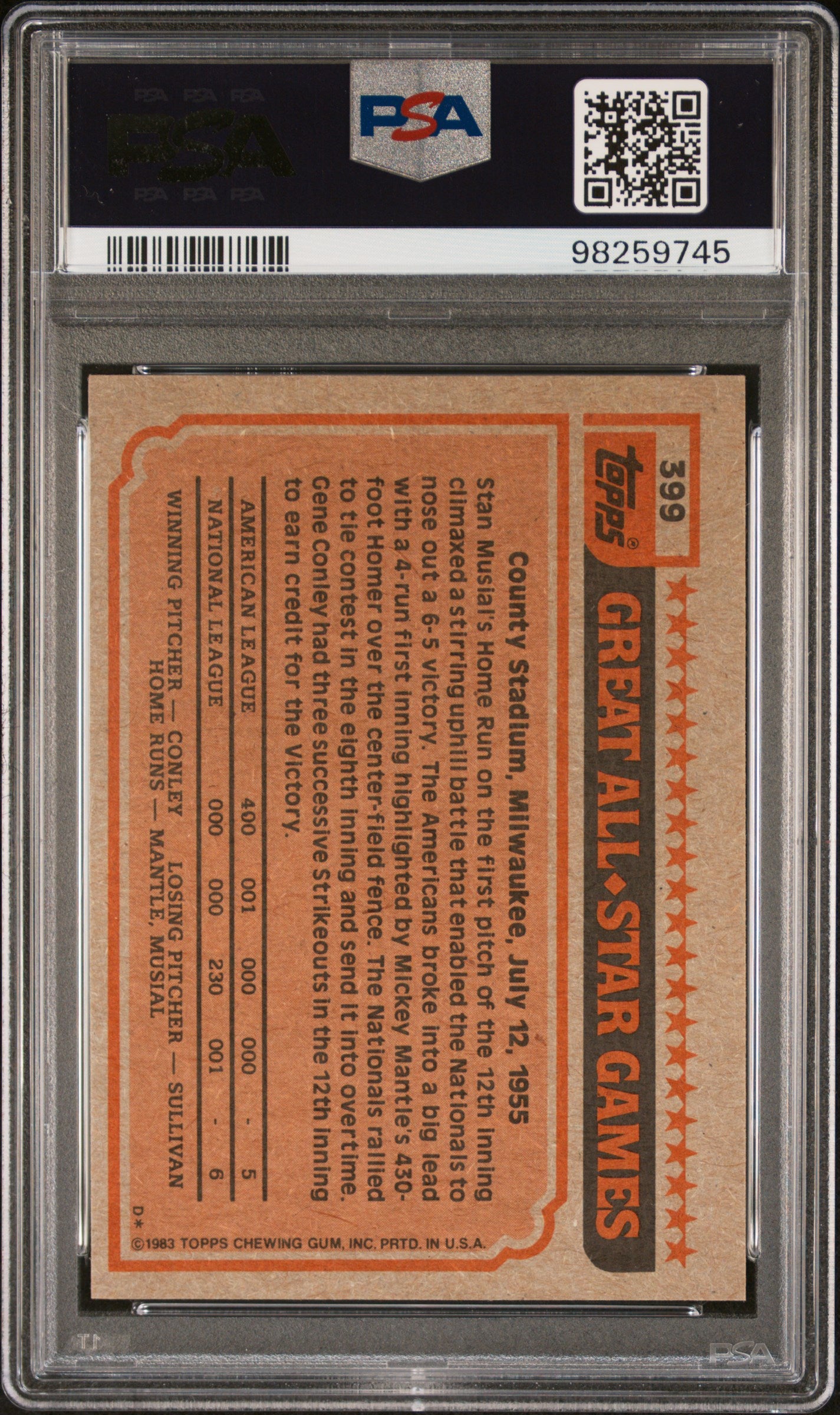 1983 Topps #399 Mike Schmidt PSA 6