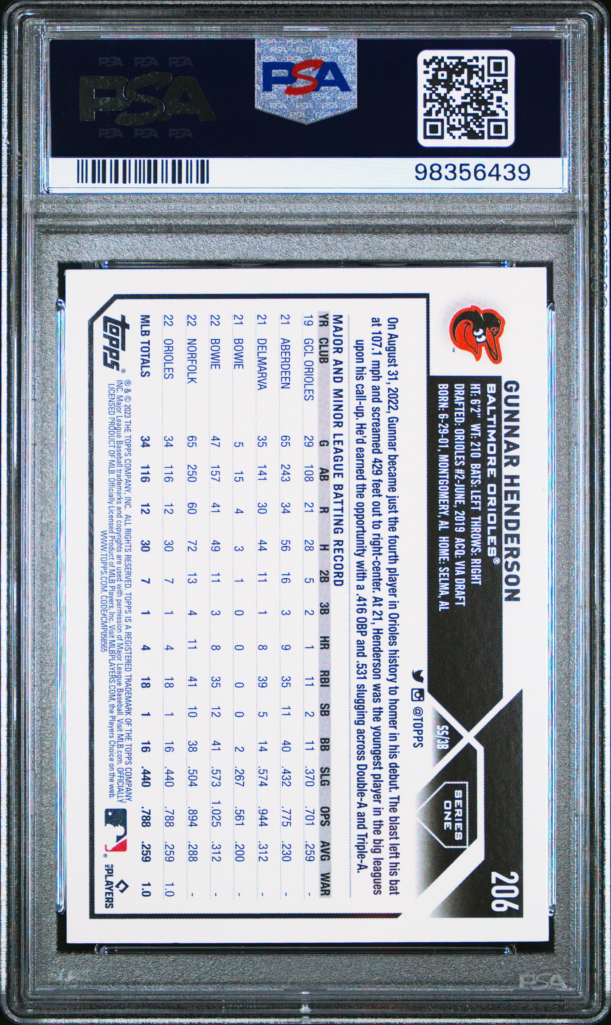 2023 Topps #206 Gunnar Henderson PSA 10 SKU200078