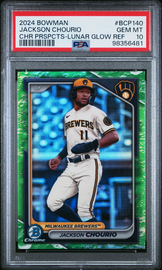 2024 Bowman Chrome Prospects #BCP140 Jackson Chourio-Lunar Glow Ref PSA 10