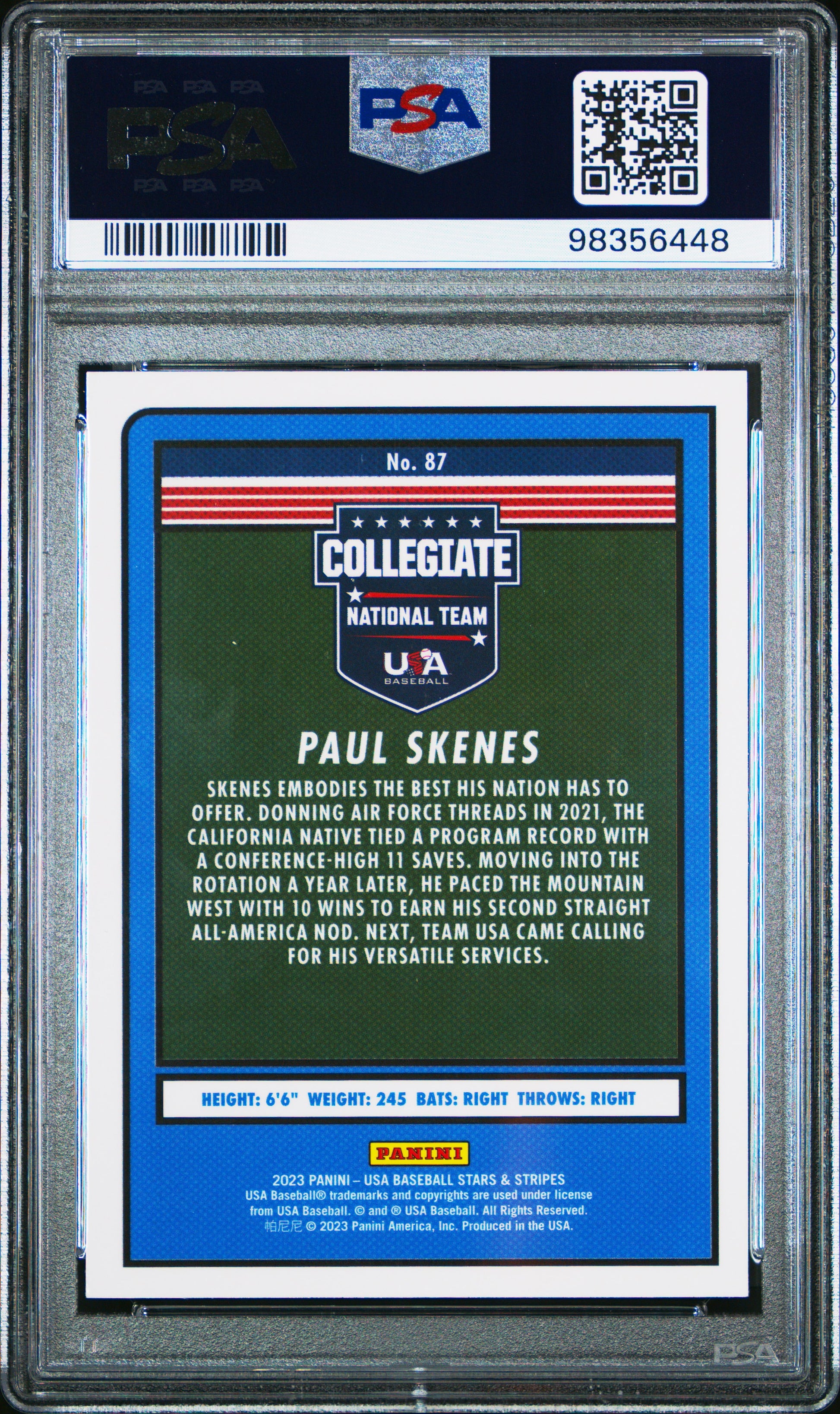 2023 Panini Stars & Stripes Usa #87 Paul Skenes PSA 9