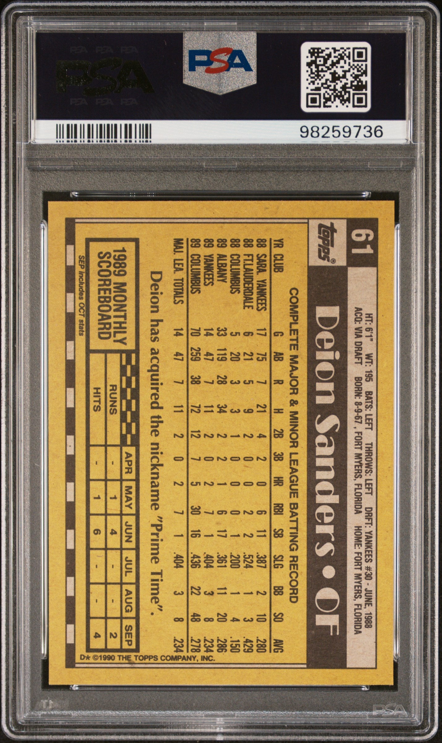 1990 Topps #61 Deion Sanders PSA 9